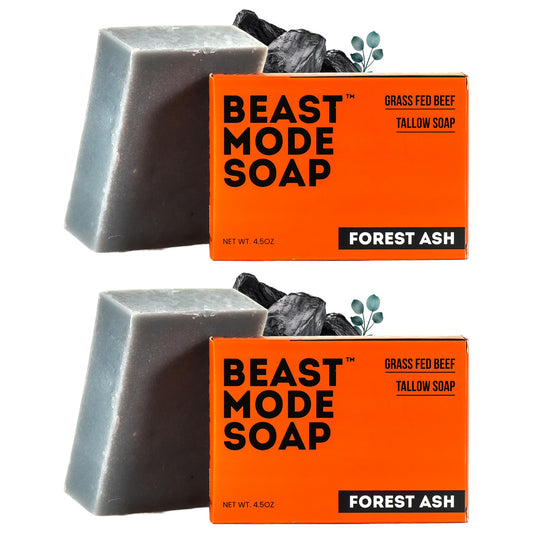 Beast Mode Soap para Hombres, Ceniza Del Bosque, Paquete de 2 Barras – Jabón en Barra de Carbón Activado Y Eucalipto Fresco, Sebo de Vacas Alimentadas con Pasto, Hecho A Mano, No Tóxico