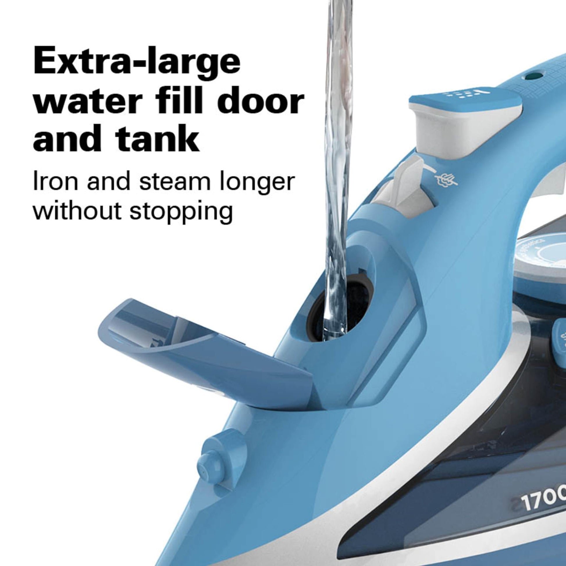 Hamilton Beach - Plancha de vapor para ropa y ropa con suela de acero inoxidable duradera, 1700 vatios para calor ultrarrápido, cable retráctil de 8 pies, apagado automático, tanque de agua de 350 ml,