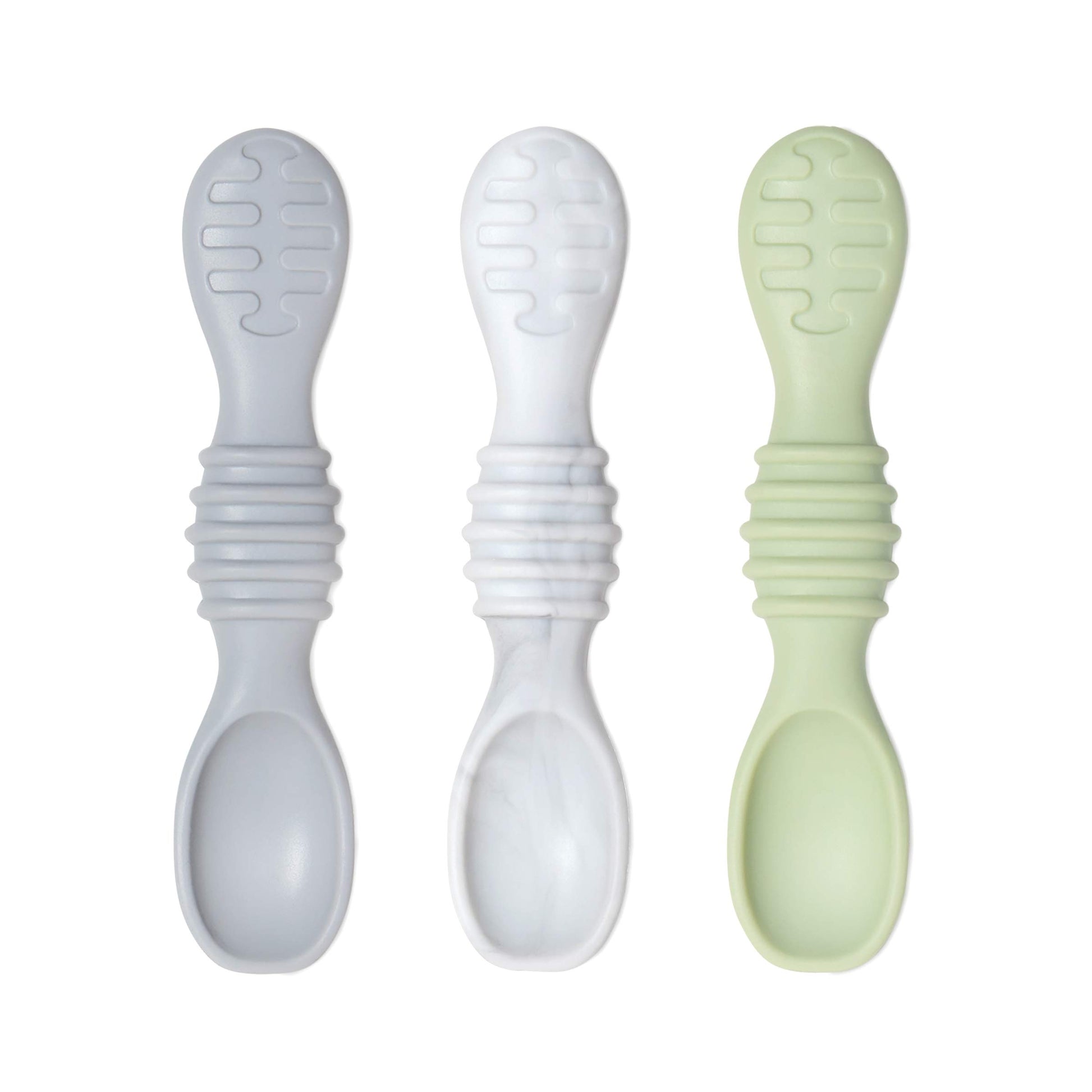 Bumkins - Juego de utensilios para bebé, cucharas de entrenamiento de silicona para sumergir, punta suave, autoalimentación, masticar, destete LED para bebé, suministros de entrenamiento para el