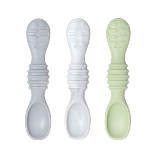 Bumkins - Juego de utensilios para bebé, cucharas de entrenamiento de silicona para sumergir, punta suave, autoalimentación, masticar, destete LED para bebé, suministros de entrenamiento para el