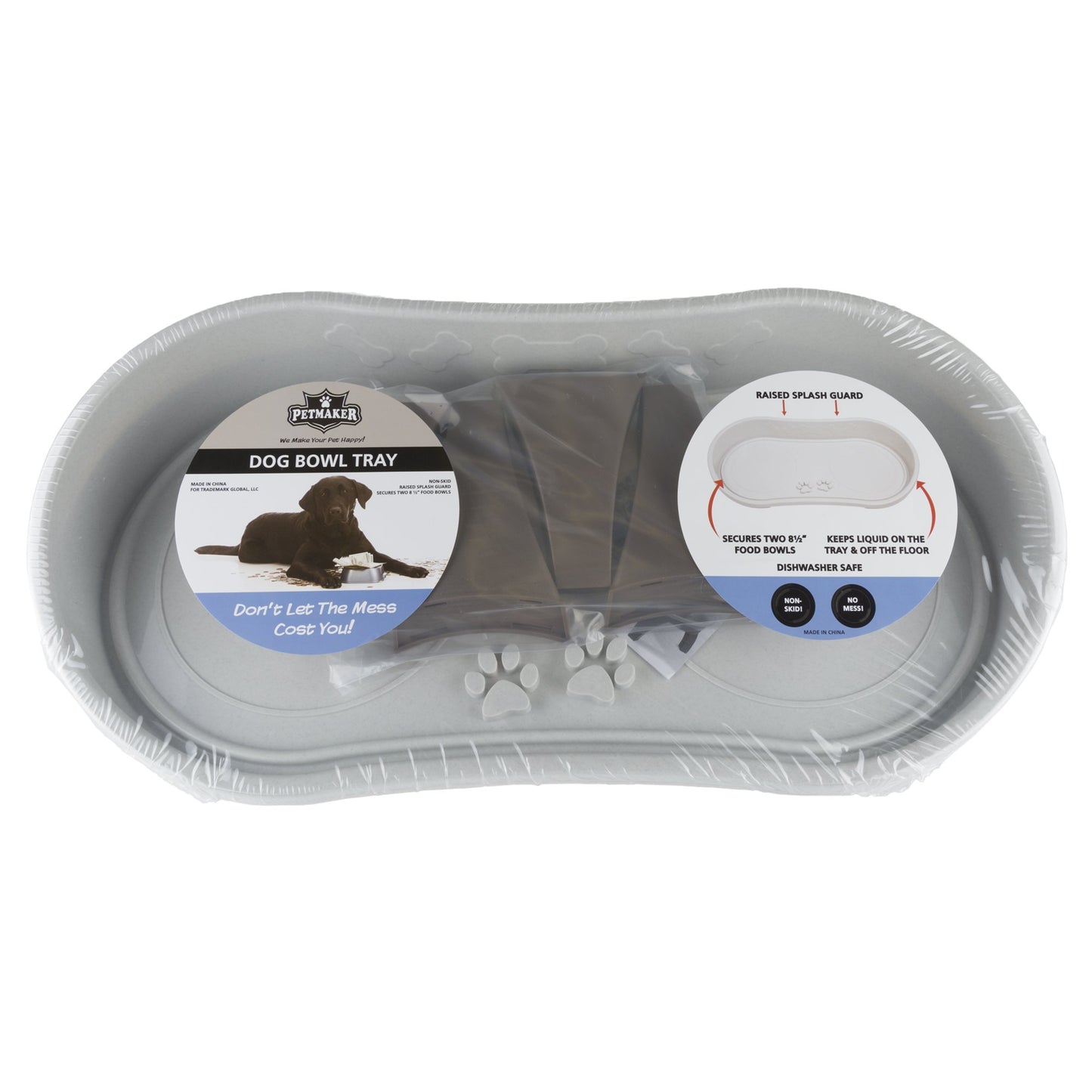 Bandeja Elevada para Mascotas Petmaker Gris con Protector Antisalpicaduras y Patas Antideslizantes