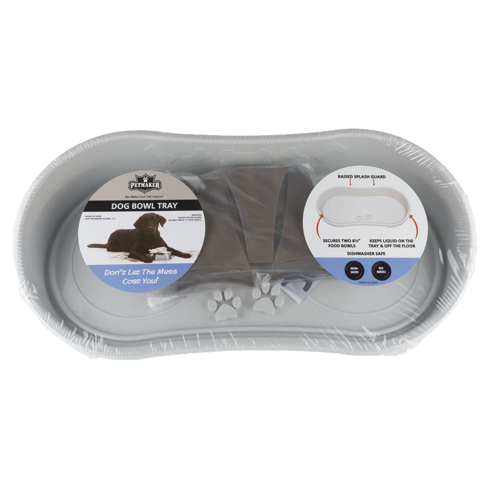 Bandeja Elevada para Mascotas Petmaker Gris con Protector Antisalpicaduras y Patas Antideslizantes