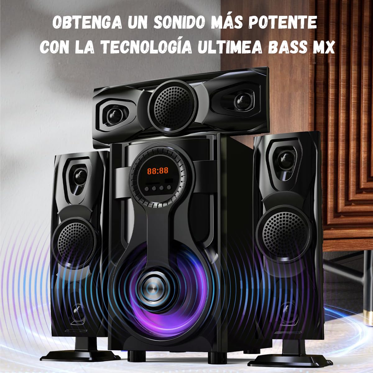 D&M Y14 Sonido Teatro en casa,con Subwoofer - Sistema de Sonido Envolvente 3 en 1 Separado,para TV Juegos de PC HD-ARC/BT 5.4/óptica/AUX/USB Conexión 5 Modos EQ Graves Profundos