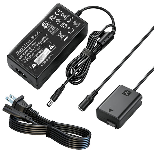 HY1C AC-PW20 CA Adaptador Alimentación Kit Reemplazo NP-FW50 Batería para Sony Alpha A6000 A6100 A6300 A6400 A6500 A5100 ZV-E10 A7 A7II A7SII A7RII A7S A7R Cámaras