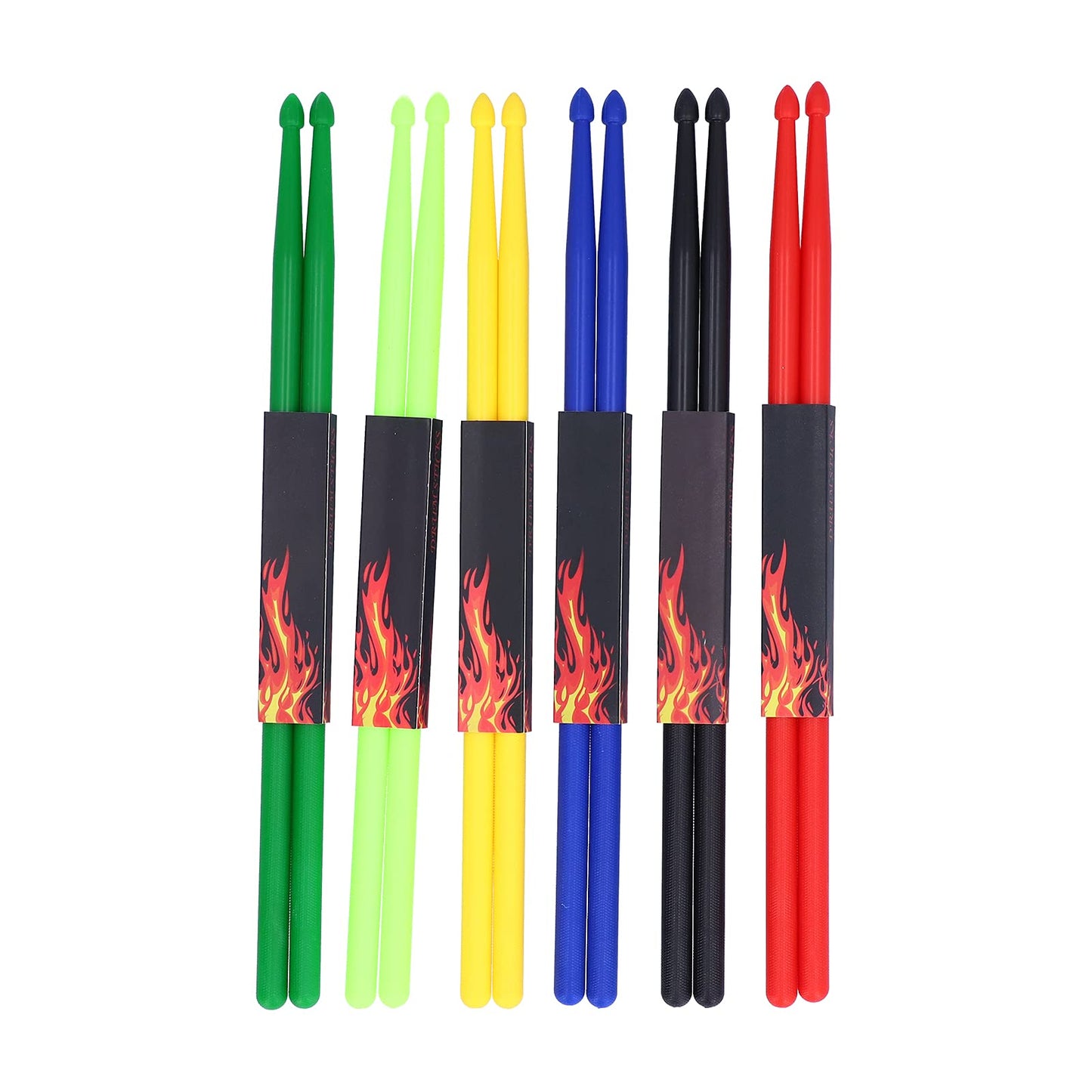Juego de baquetas, 12 piezas, 42 cm, coloridas baquetas de nailon, elástico antideslizante para tocar