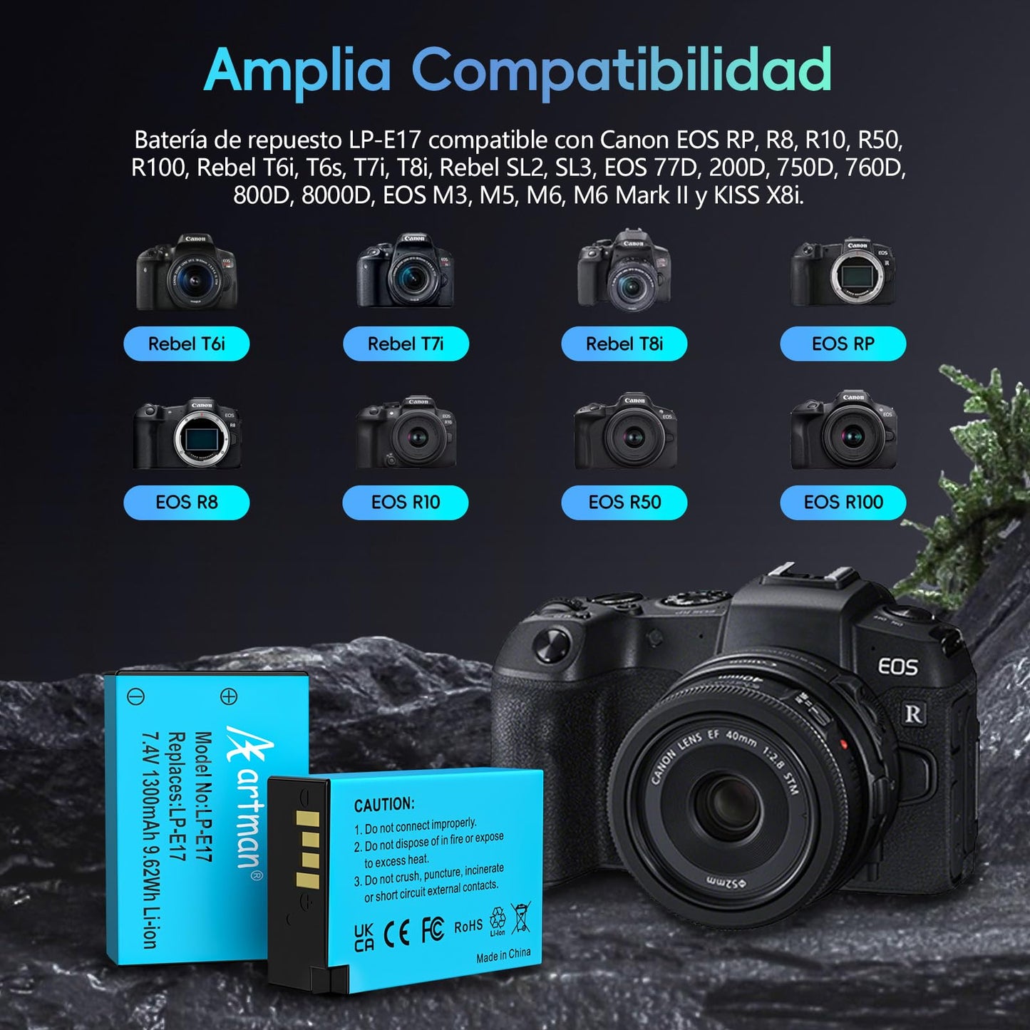 Artman 2-Pack LP-E17 Baterías y Cargador Rápido Dual USB para Canon EOS R50 RP R10 R8,Rebel T8i, T7i, T6i, T6s, SL2, SL3, EOS M3, M5, M6, EOS 200D, 77D, 750D, 760D, 800D, 8000D, Cámara réflex digital