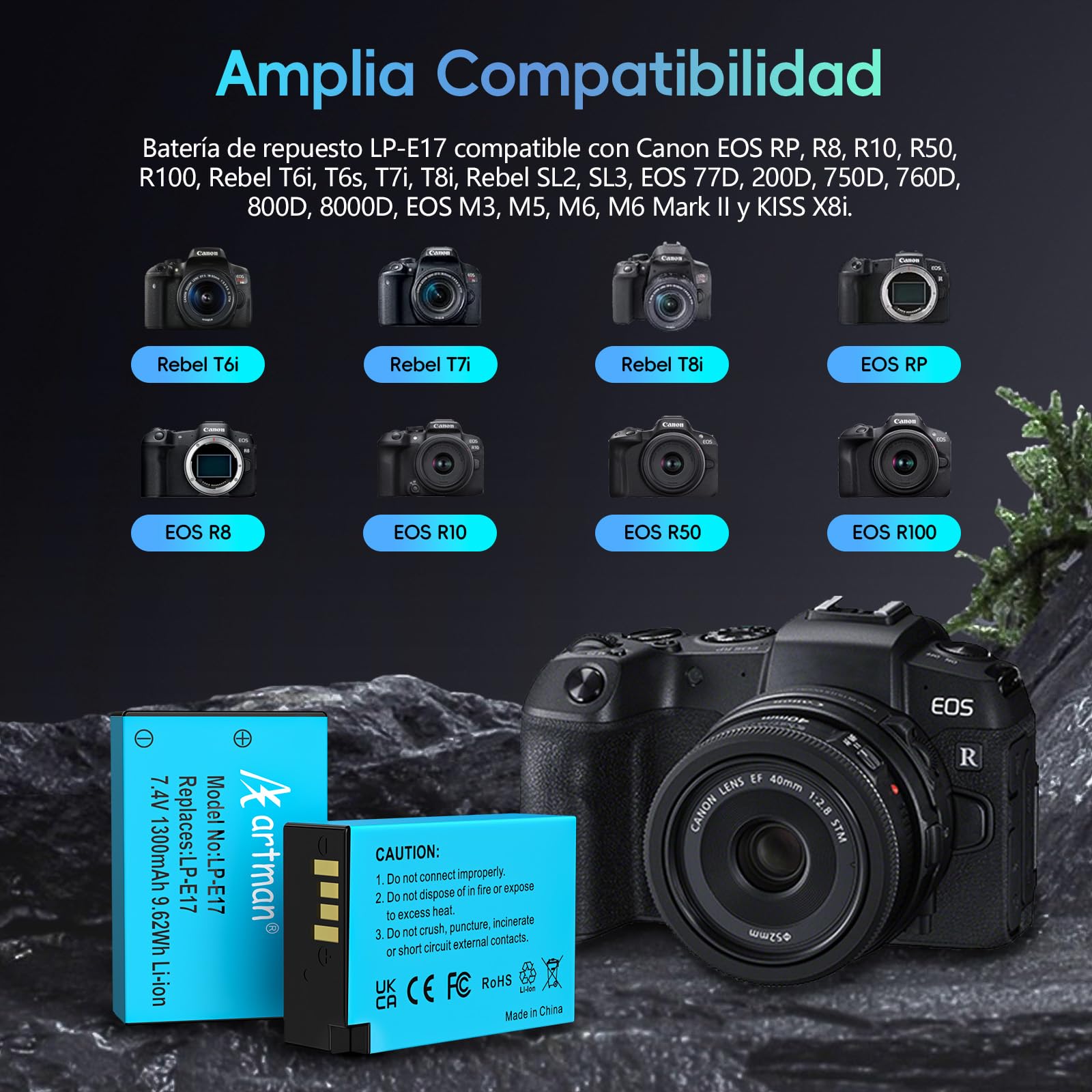 Artman 2-Pack LP-E17 Baterías y Cargador Rápido Dual USB para Canon EOS R50 RP R10 R8,Rebel T8i, T7i, T6i, T6s, SL2, SL3, EOS M3, M5, M6, EOS 200D, 77D, 750D, 760D, 800D, 8000D, Cámara réflex digital