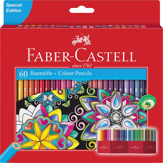 Faber-Castell Lápices de Color Hexagonal con 60 Lápices de Diferentes Colores, contiene un soporte para los colores, tienen un diseño hexagonal que proporciona un agarre cómodo y evita que rueden