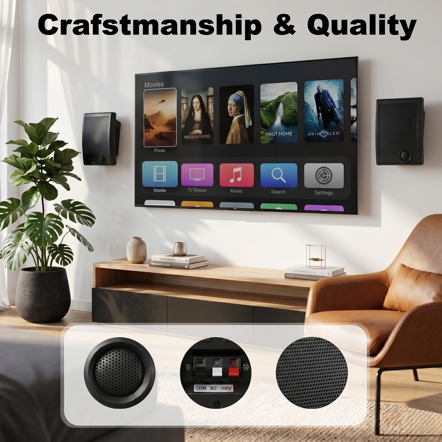 STUDIOFINIX - Altavoces PA montados en la pared de 6 pulgadas, potencia máxima de 240 W, 8 ohmios y 70 V/100 V, modo dual, para cine en casa, comercial, oficina, sistema PA (negro, par)