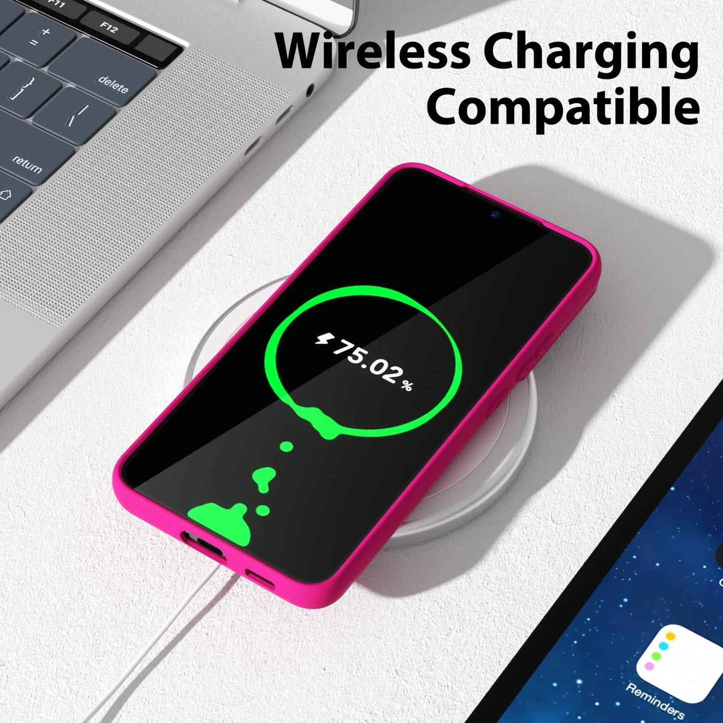 oakxco - Funda de silicona líquida para Samsung Galaxy S22 Plus, color sólido fluorescente, delgada, de goma suave, de TPU suave, de gel suave, para mujeres y niñas, color rosa fucsia