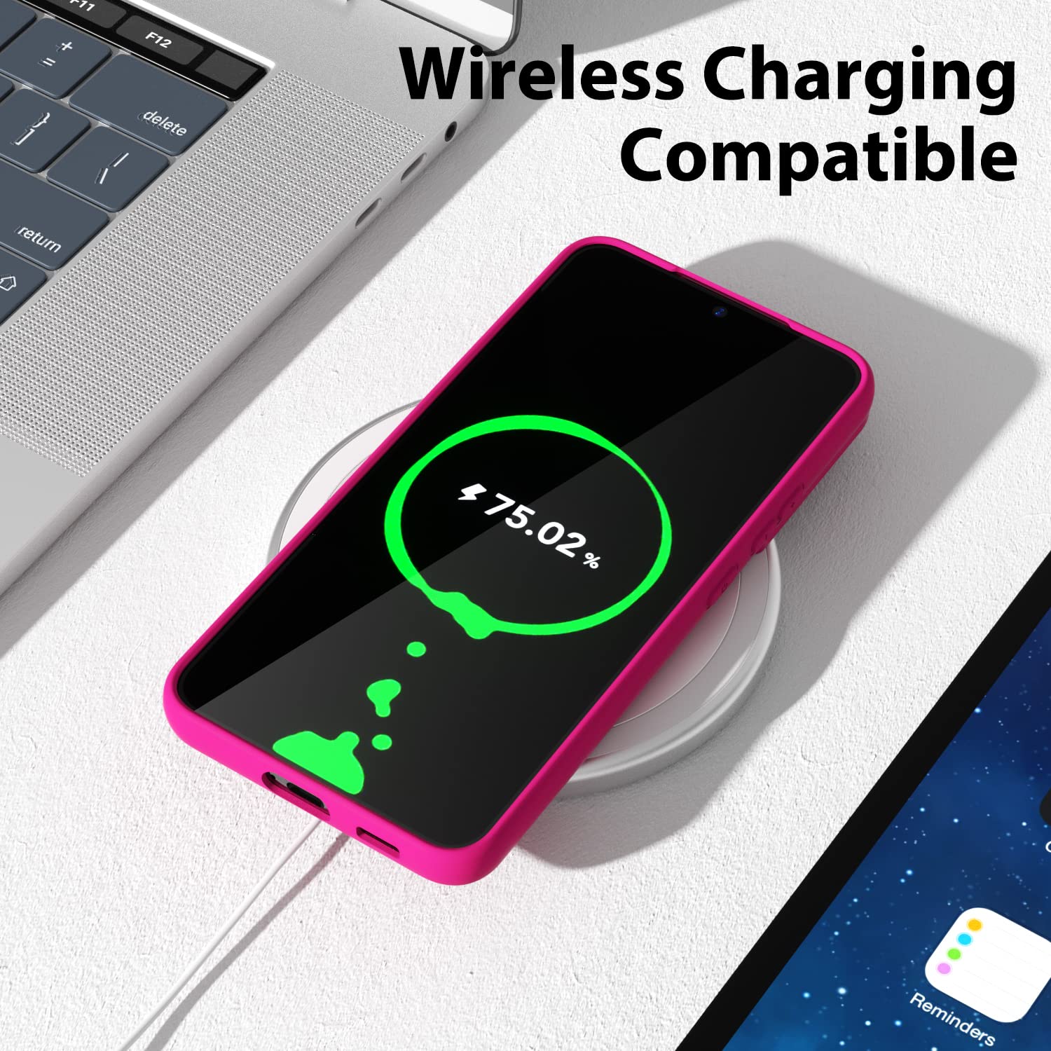 oakxco - Funda de silicona líquida para Samsung Galaxy S22 Plus, color sólido fluorescente, delgada, de goma suave, de TPU suave, de gel suave, para mujeres y niñas, color rosa fucsia