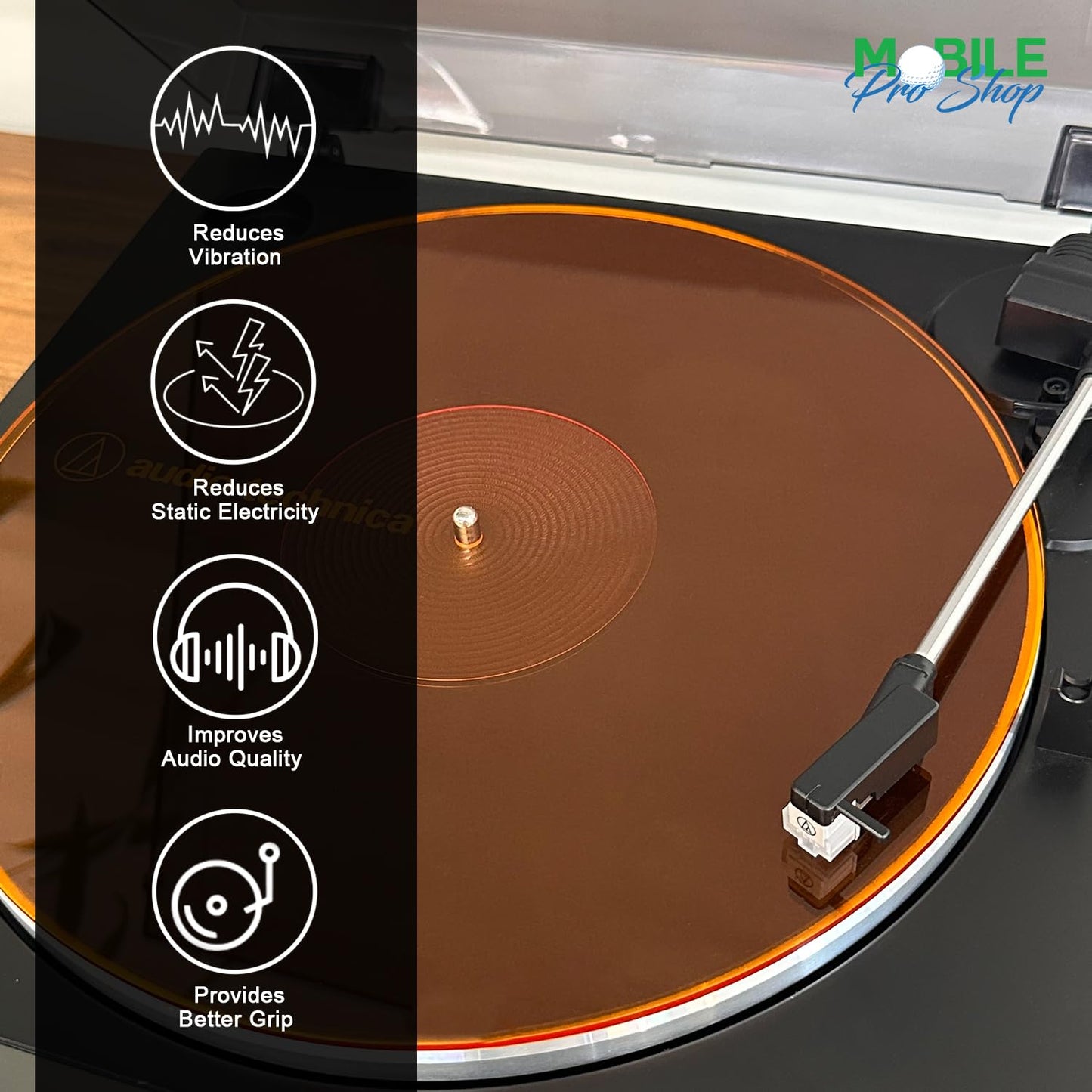 Mobile Pro Shop Turntable Acrylic Slipmat for Vinyl LP Record Players - 2.7mm thick Provides Tighter bass & improves sound quality - 12" Platter mat (Orange_lit)