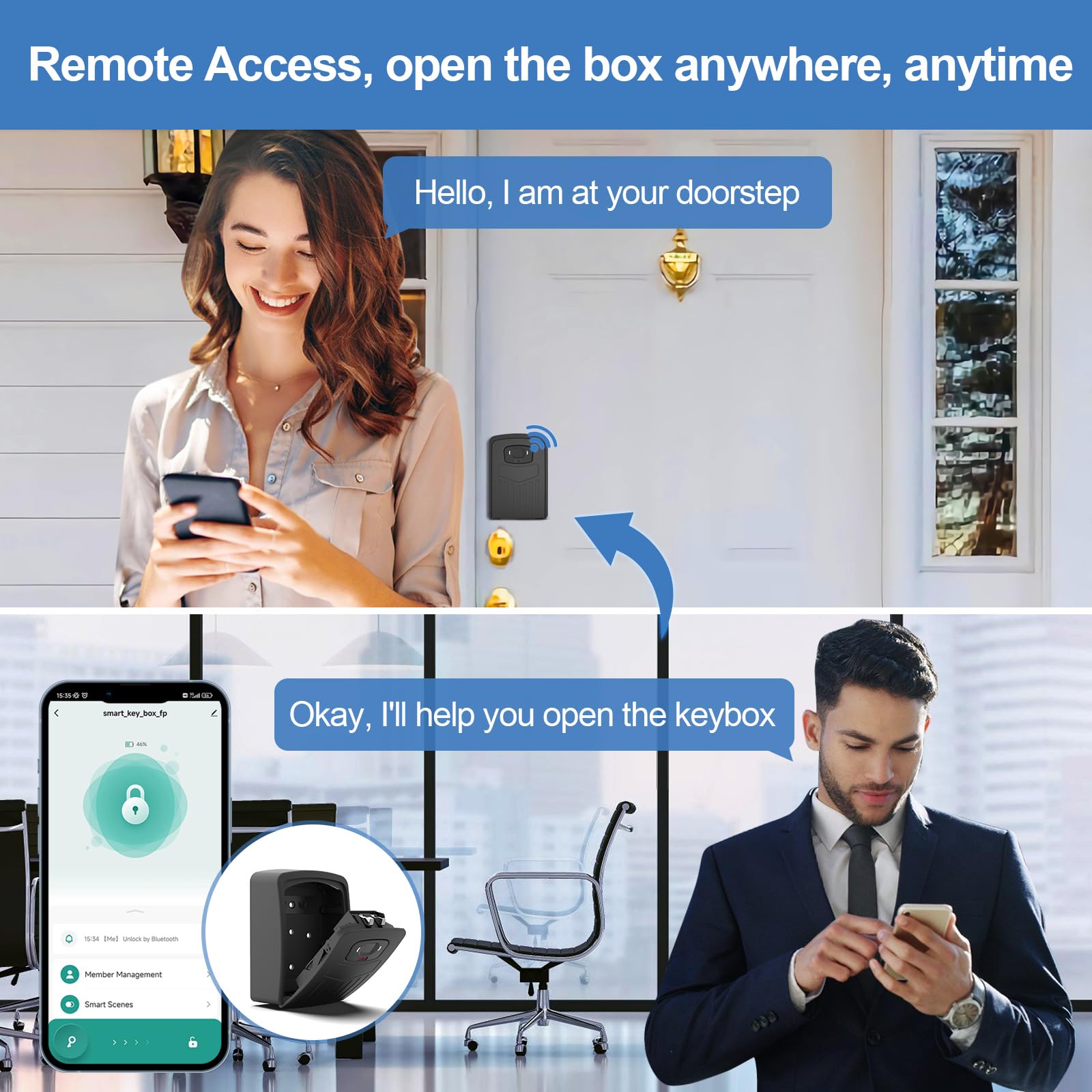 Loccess Caja de Bloqueo Inteligente con Huella Dactilar, Acceso Remoto Inalámbrico, Bluetooth, Negro