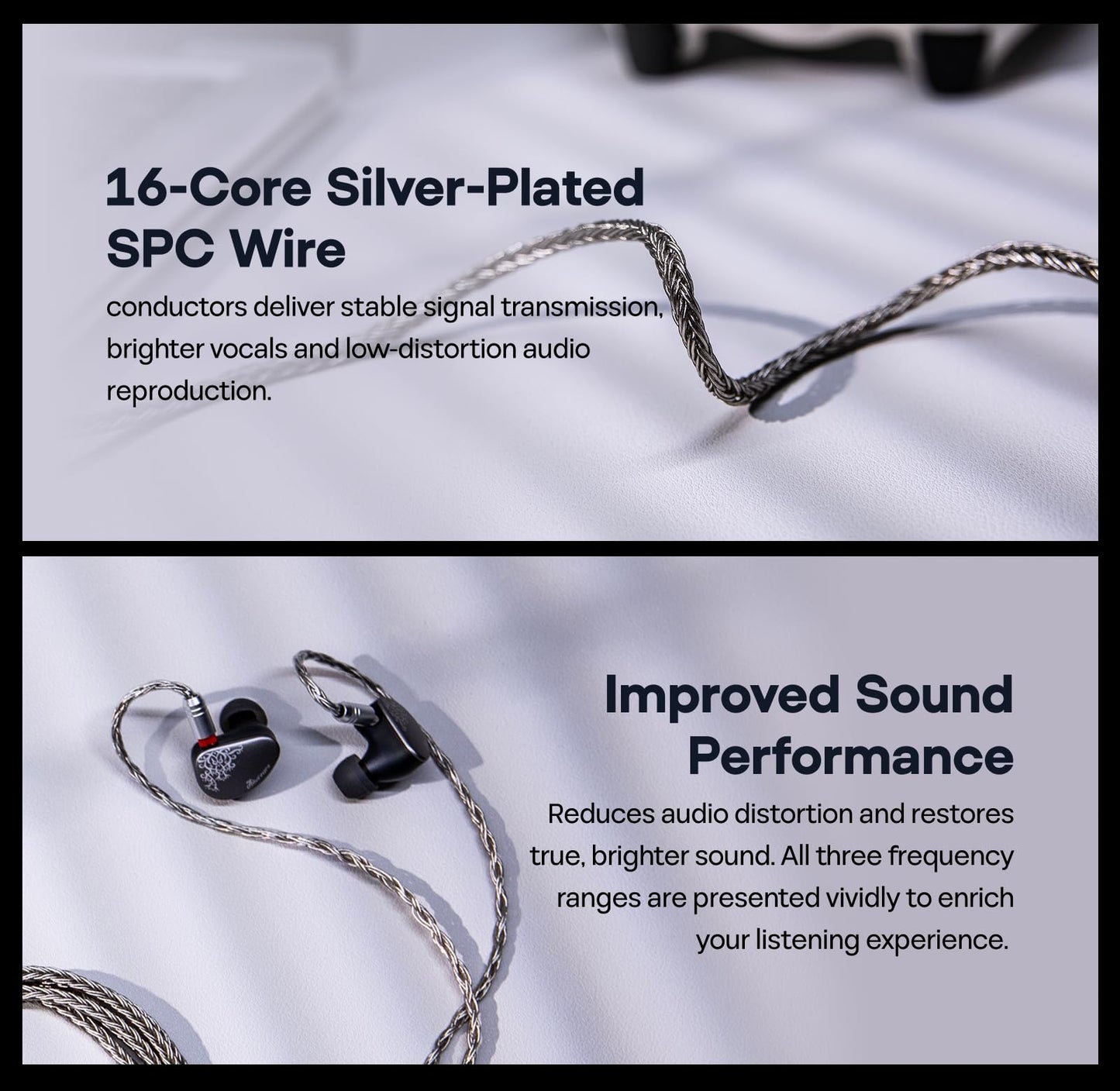 Linsoul Tripowin Zonie IEM Cable, Cable de Auriculares de 2 m de Longitud, Cable de Auriculares Chapado en Plata de 16 Núcleos, Cable de Monitor In Ear para KZ ZS10 PRO 2 SIMGOT EM6L (Empotrable 2Pin)