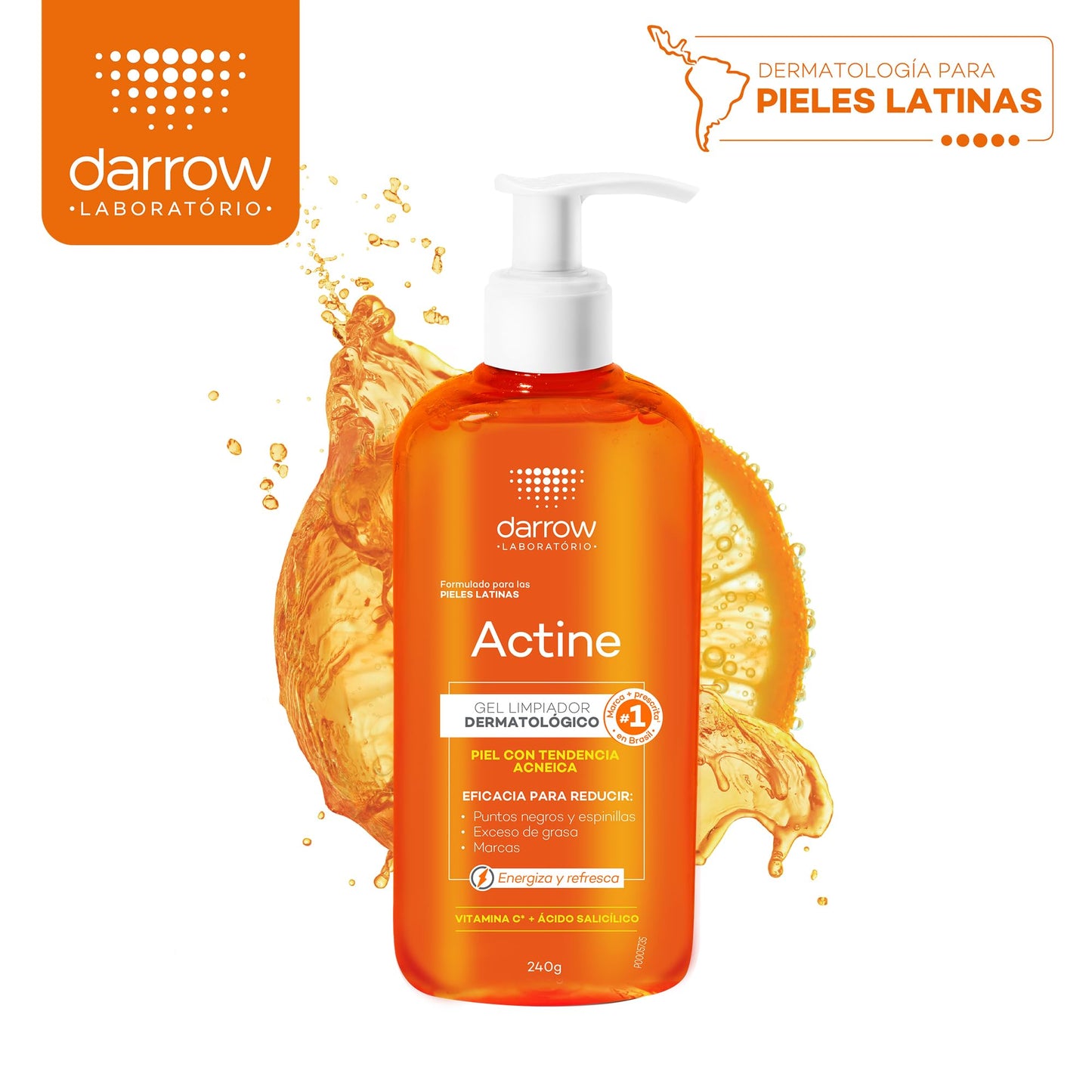 Darrow Actine Gel Limpiador Facial Vitamina C Piel Grasa y Acné, 240g