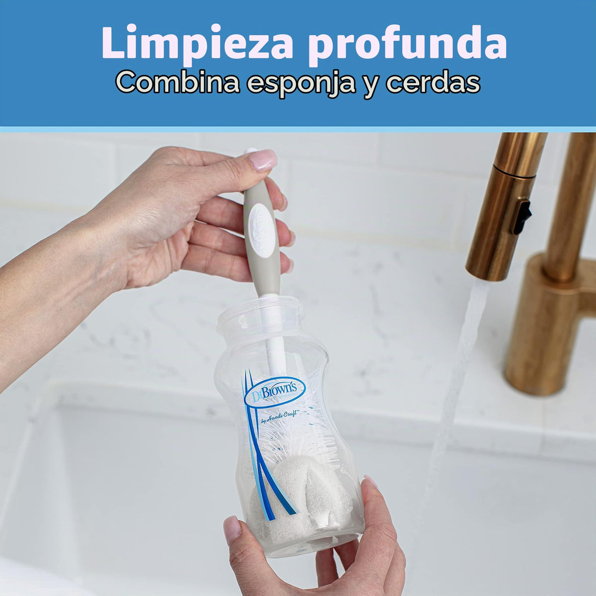 Dr. Brown's - Cepillo para Polvo de Limpieza para biberones con Esponja, depurador y Limpiador de pezones, Color Gris, 1 Paquete