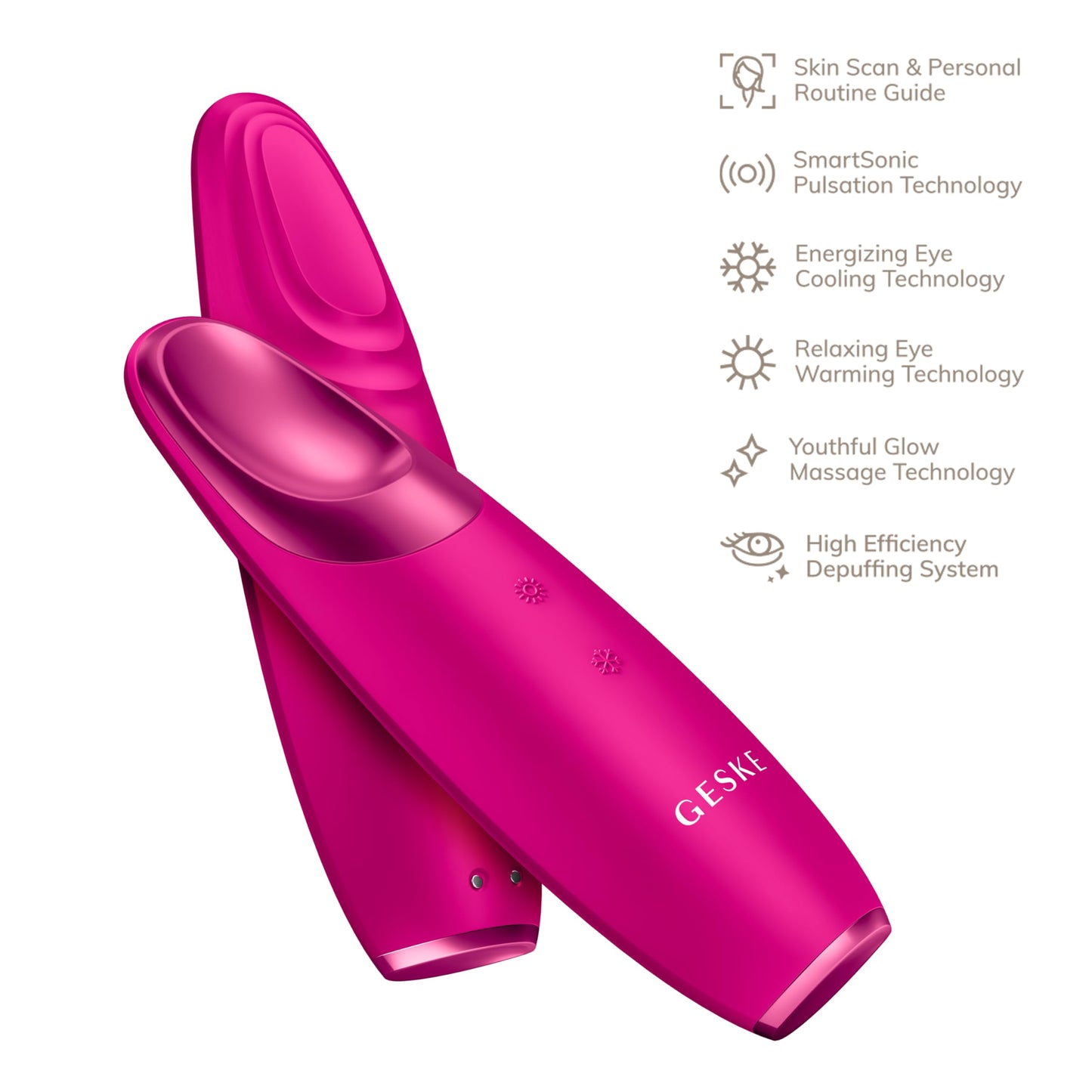 GESKE | SmartAppGuided™ Warm & Cool Eye Energizer | 6 en 1 | Masajeador de ojos | Masajeador anti ojeras | Eliminar bolsas y párpados caídos | Masaje ocular eléctrico