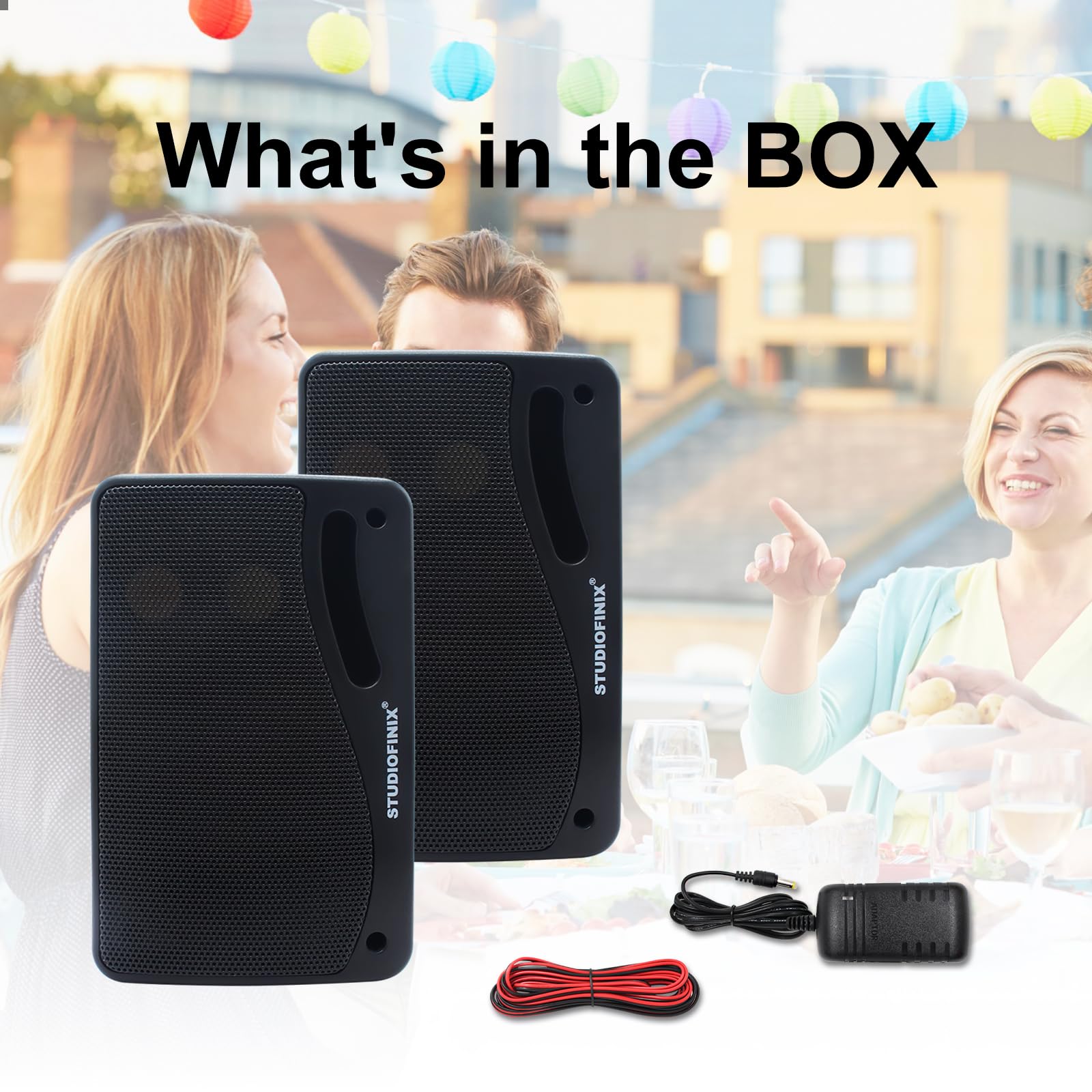 STUDIOFINIX - Altavoces Bluetooth para exteriores de 3.5 pulgadas, impermeables, cableados, 3 vías, 200 W, actualizados, altavoces de montaje en pared, ideal para uso en patio, cubierta, interior y