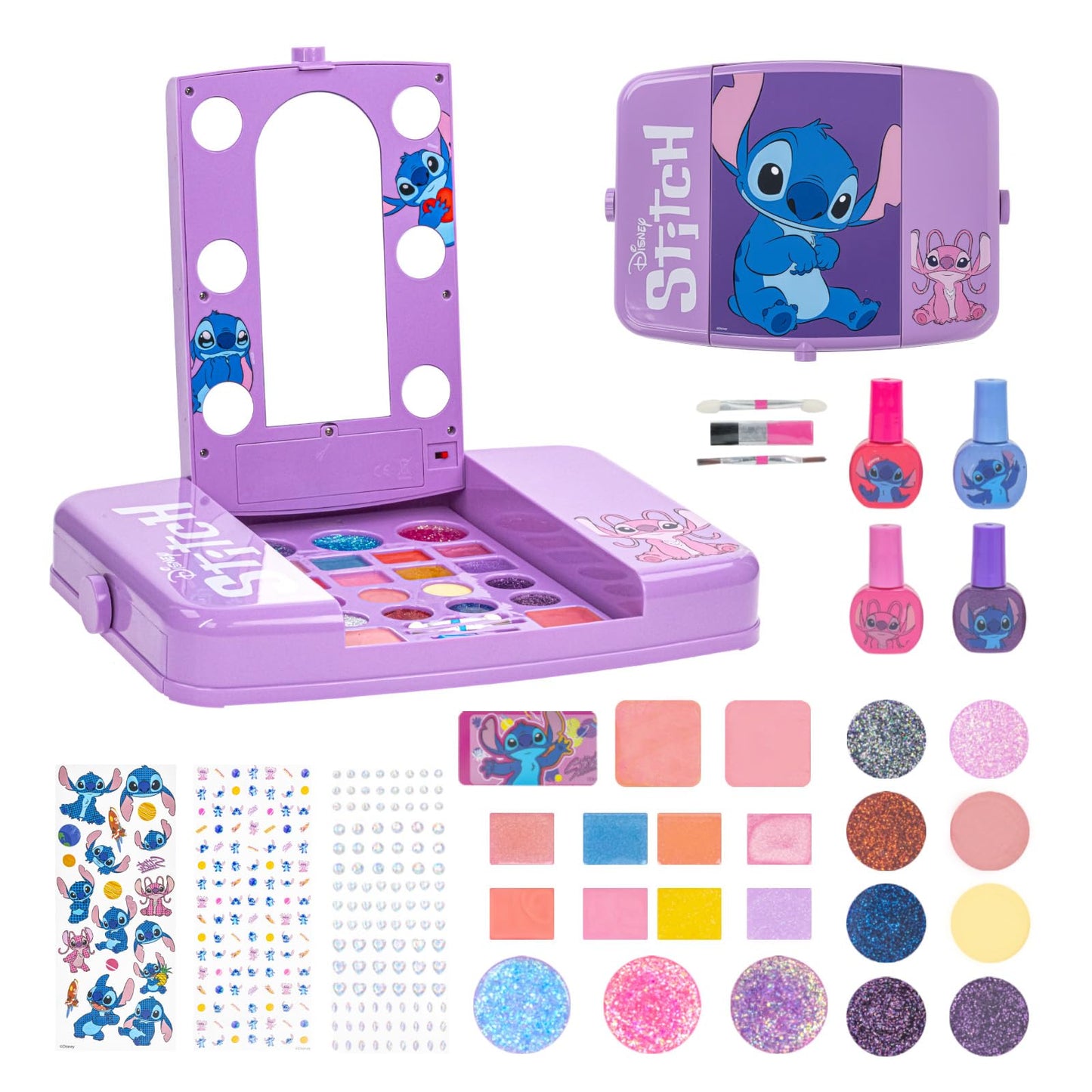 Stitch Set de Maquillaje con Espejo Luminoso Gloss y Esmalte
