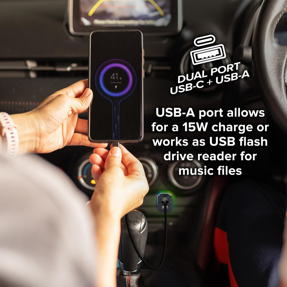 Transmisor FM Bluetooth Armor All Negro con Cargador Rápido USB para Llamadas Manos Libres