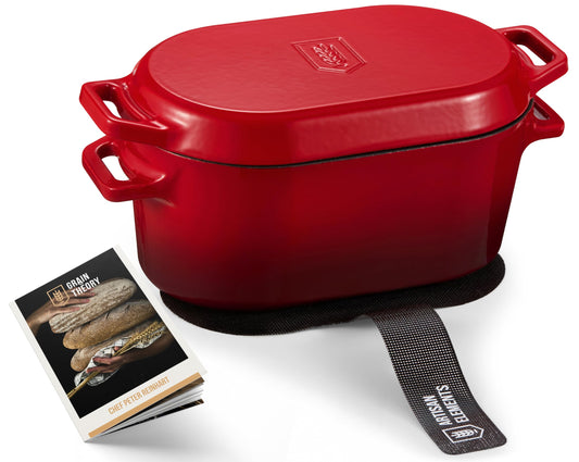 Kook - Horno holandés, para hornear pan, sartén de masa madre, asas dobles, hierro fundido esmaltado, con honda, apto para lavaplatos, 3.4 cuartos de galón, color degradado cereza
