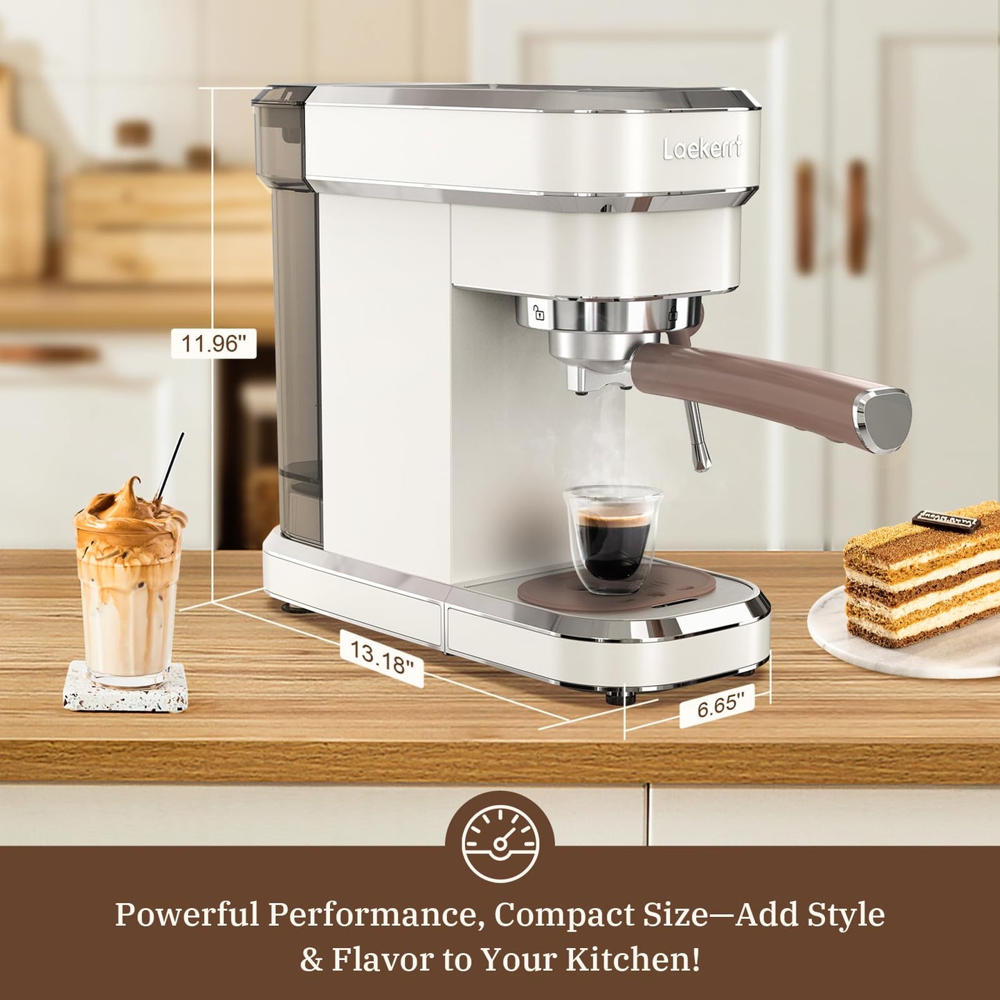 Máquina de café expreso Laekerrt, cafetera espresso de 20 bares con espumador de leche, cafetera pequeña compacta para café con leche y capuchino (blanco pera, acero inoxidable)
