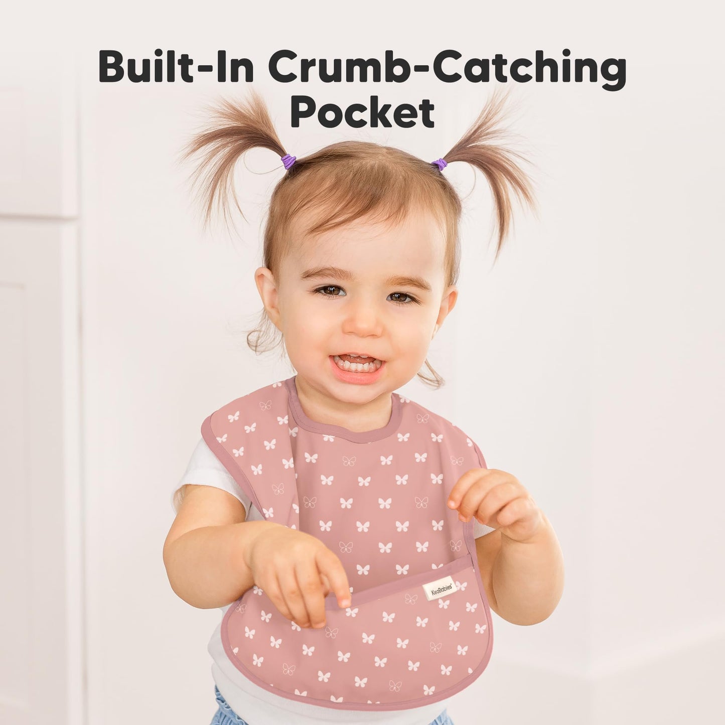 KeaBabies - Paquete de 3 baberos impermeables para comer – Baberos ligeros de alimentación para niños pequeños con gran colector de alimentos, a prueba de desorden, esenciales para comer bebés de