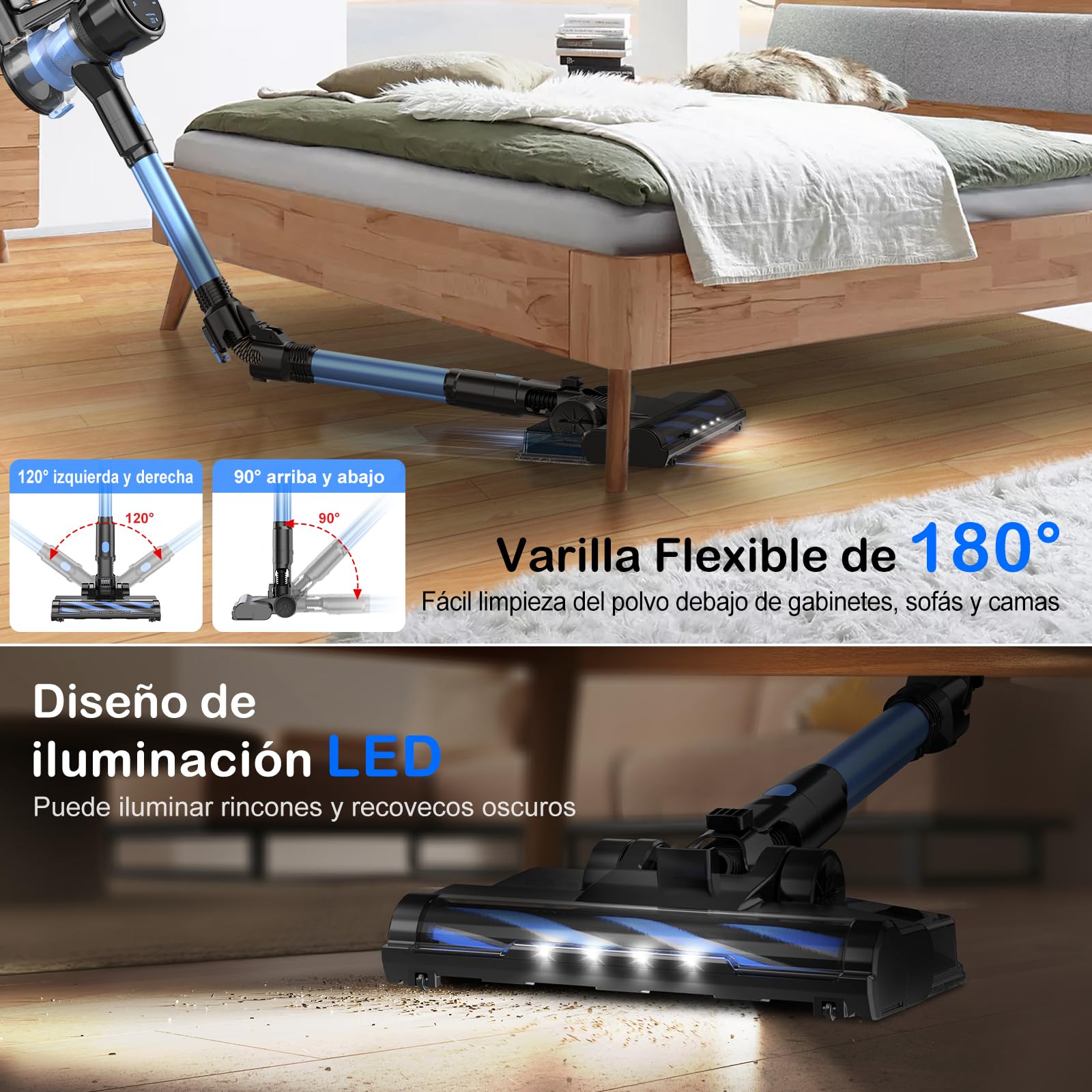 COYIVI Aspiradora Inalambrica, Aspirador Vertical Sin Cable 6 en 1, 30KPa Aspirar y Trapear, 250W Aspiradoras Potente Succión con LED y Motor Sin Escobillas, para Suelos Duros, Alfombras y Pelos de Mascotas