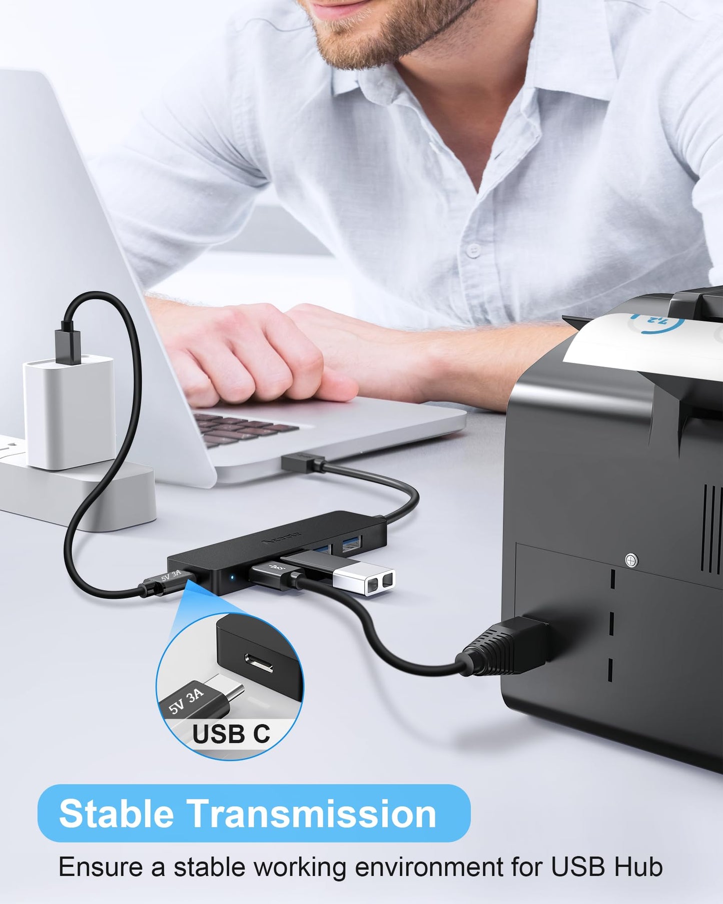 Hub USB Aceele Negro Ultrafino 5 en 1 Multiadaptador para PC, Laptop y Consolas