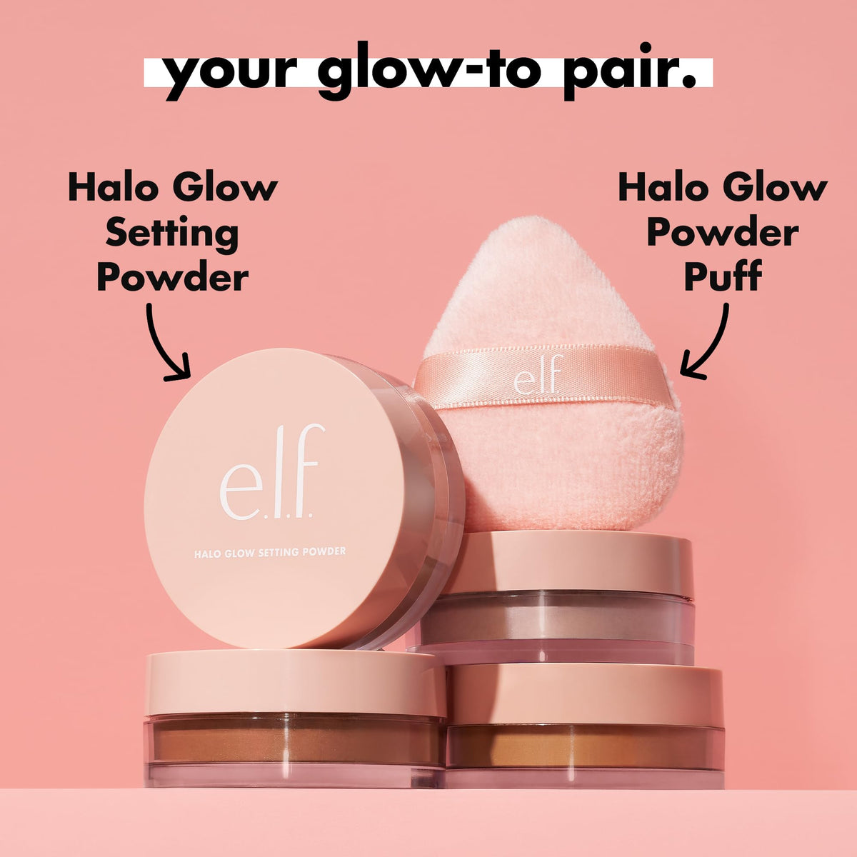 duende. Polvo fijador Halo Glow, sedoso, ingrávido, difuminado, suaviza, minimiza los poros y las líneas finas, crea un efecto de enfoque suave, acabado profundo y semimate, 0.24 oz