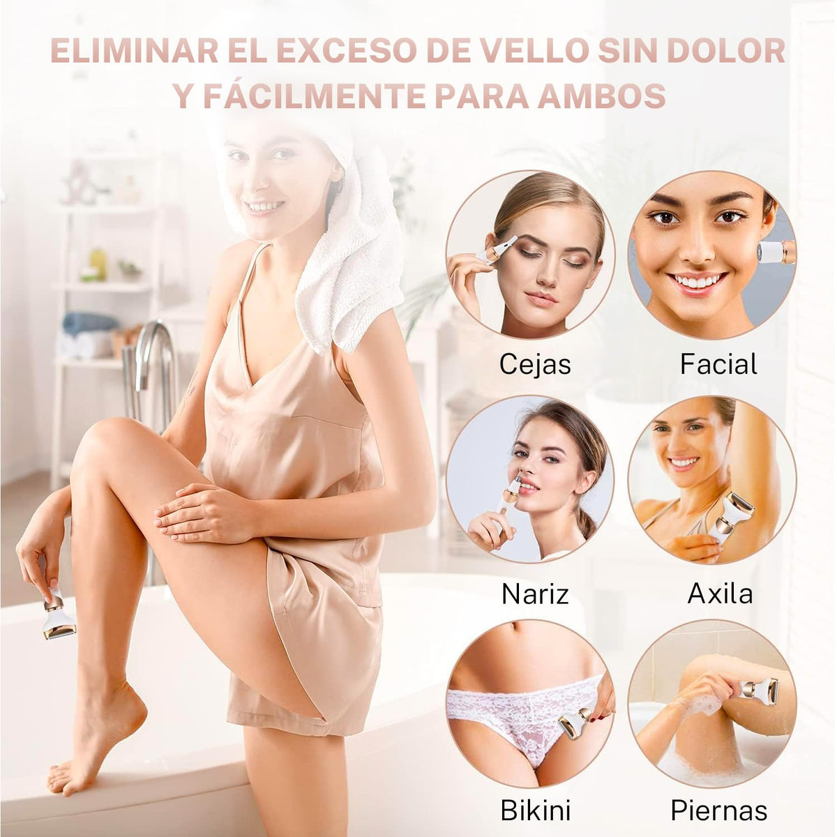 Depiladora Electrica Mujer,Portátil Sin Dolor 4 En 1 Rasuradora Mujer,USB Recargable,Afeitadora Femenina Sin Dolor Para el Vello Facial,Cejas,Axilas y Zona Del Bikini (4 En 1 Dorado)
