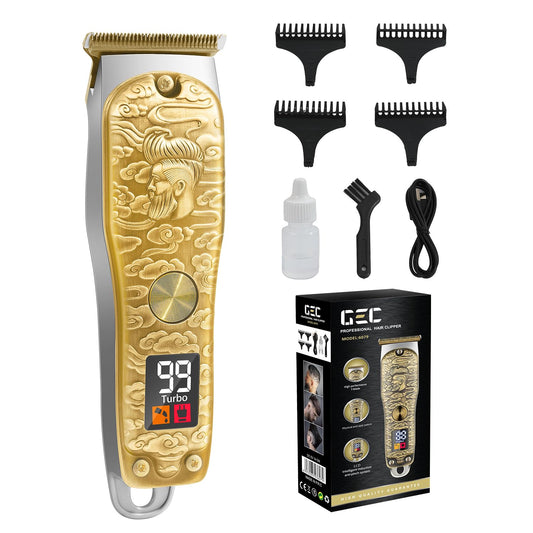 GEC-Recortadora de barba y vello para hombres, profesional, recortadora de bigote con cuchillas en T, afeitadoras eléctricas, cortadoras de bordes sin espacio sin cable, suministros de peluquería, led