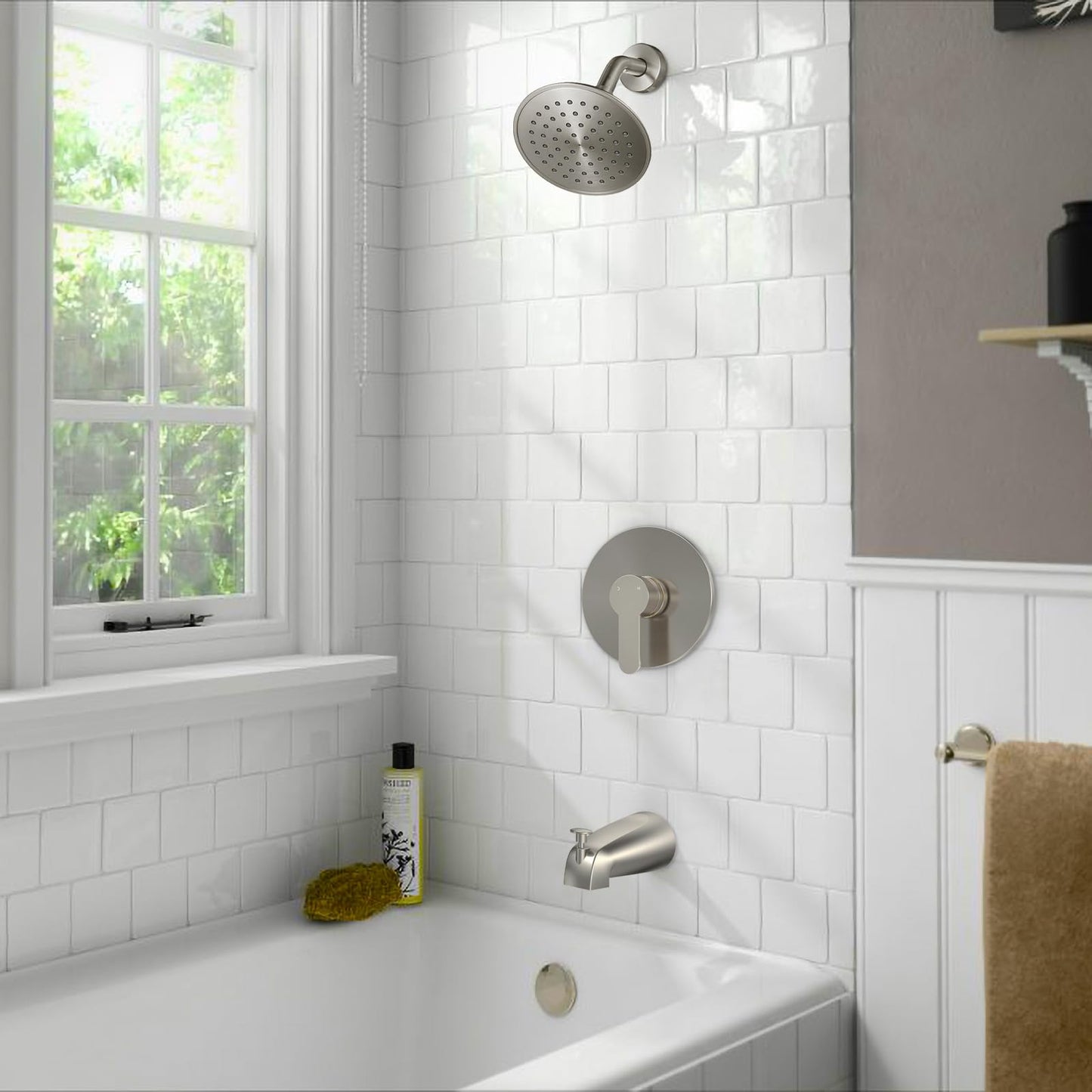 Juego de Grifos de Ducha WRISIN Níquel Cepillado con Cabezal Rian Alta Presión 6 Pulgadas para Tina