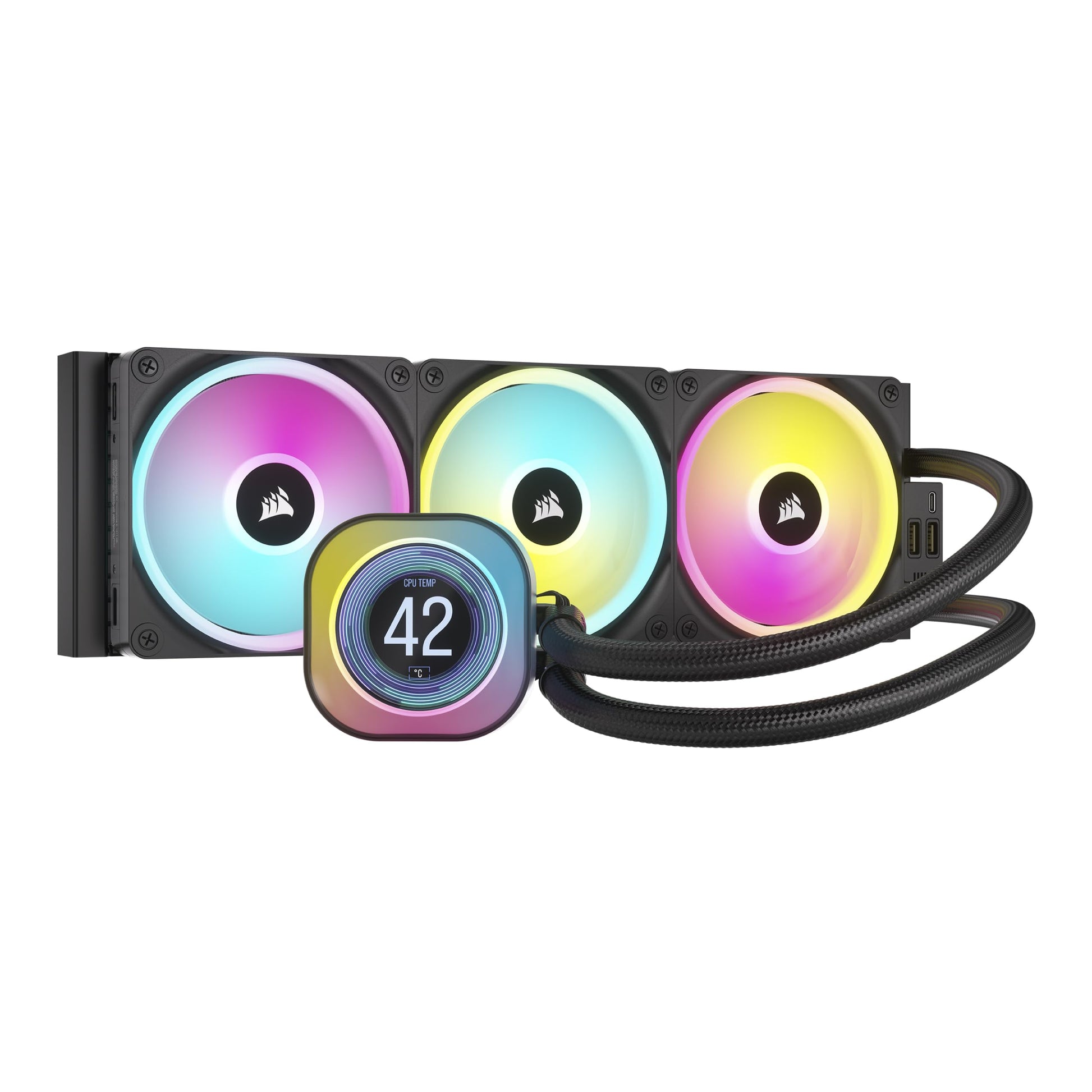 CORSAIR iCUE Link H150i Refrigerador Líquido LCD Oara CPU - 360mm AIO - Ventiladores QX120 RGB - Pantalla LCD IPS de 2.1" - Intel LGA 1700, AMD AM5 - iCUE Link Hub Incluido - Negro CW-9061008-WW