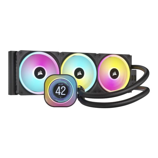 CORSAIR iCUE Link H150i Refrigerador Líquido LCD Oara CPU - 360mm AIO - Ventiladores QX120 RGB - Pantalla LCD IPS de 2.1" - Intel LGA 1700, AMD AM5 - iCUE Link Hub Incluido - Negro CW-9061008-WW