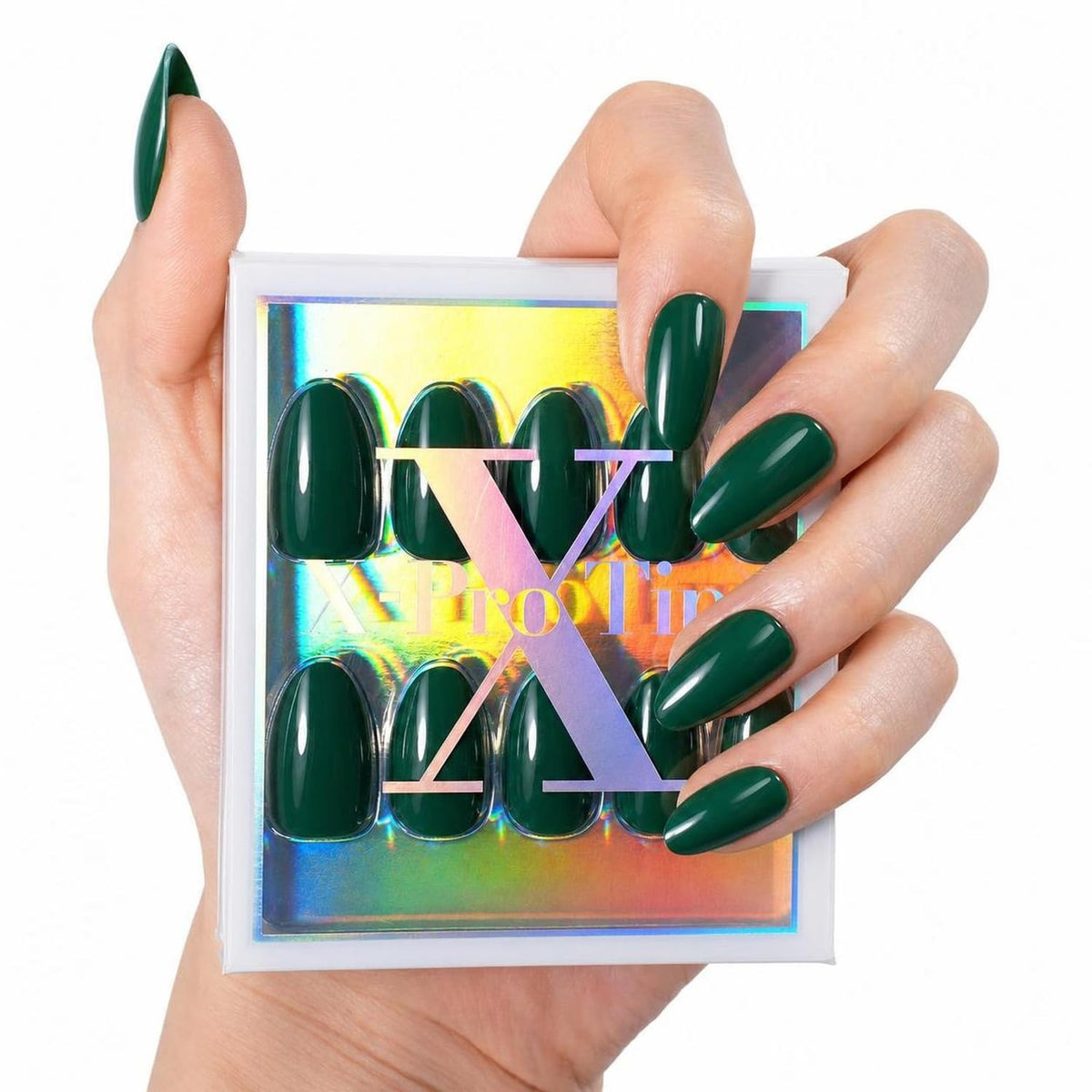 SXC Uñas postizas de la marca Cosmetics | Serie X1, almendra corta (026 Esmalte Esmeralda)