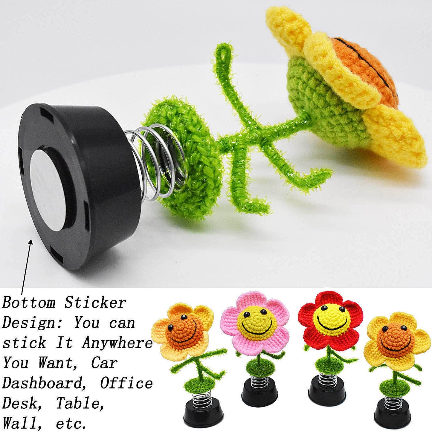 Regalos de girasol para mujer, decoración de girasol hecha a mano, decoración de salpicadero de coche, decoración de pared de flores, diseño de calcomanía inferior (rojo)