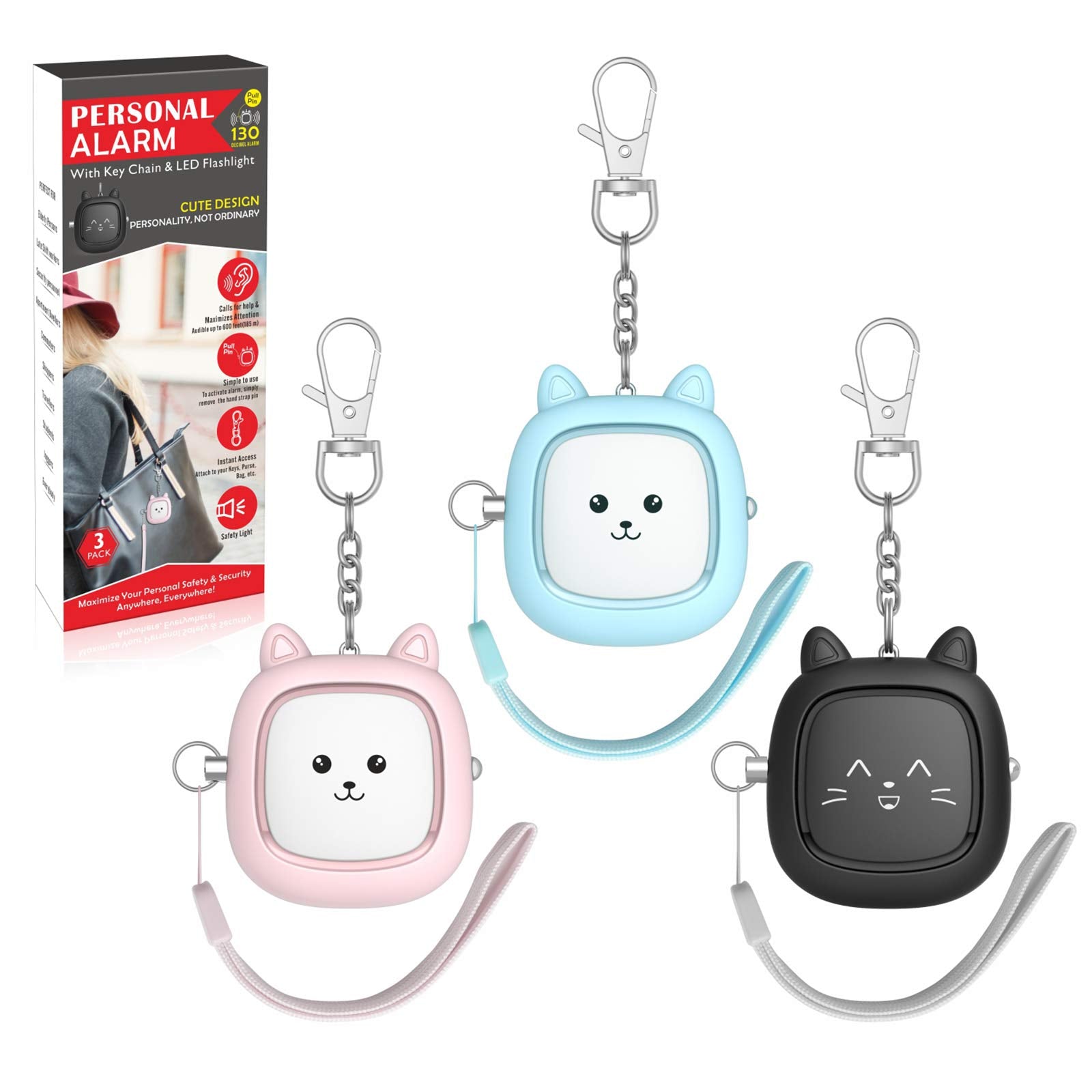Alarma Personal VIGOROAD 130 dB con Luz LED para Seguridad de Emergencia