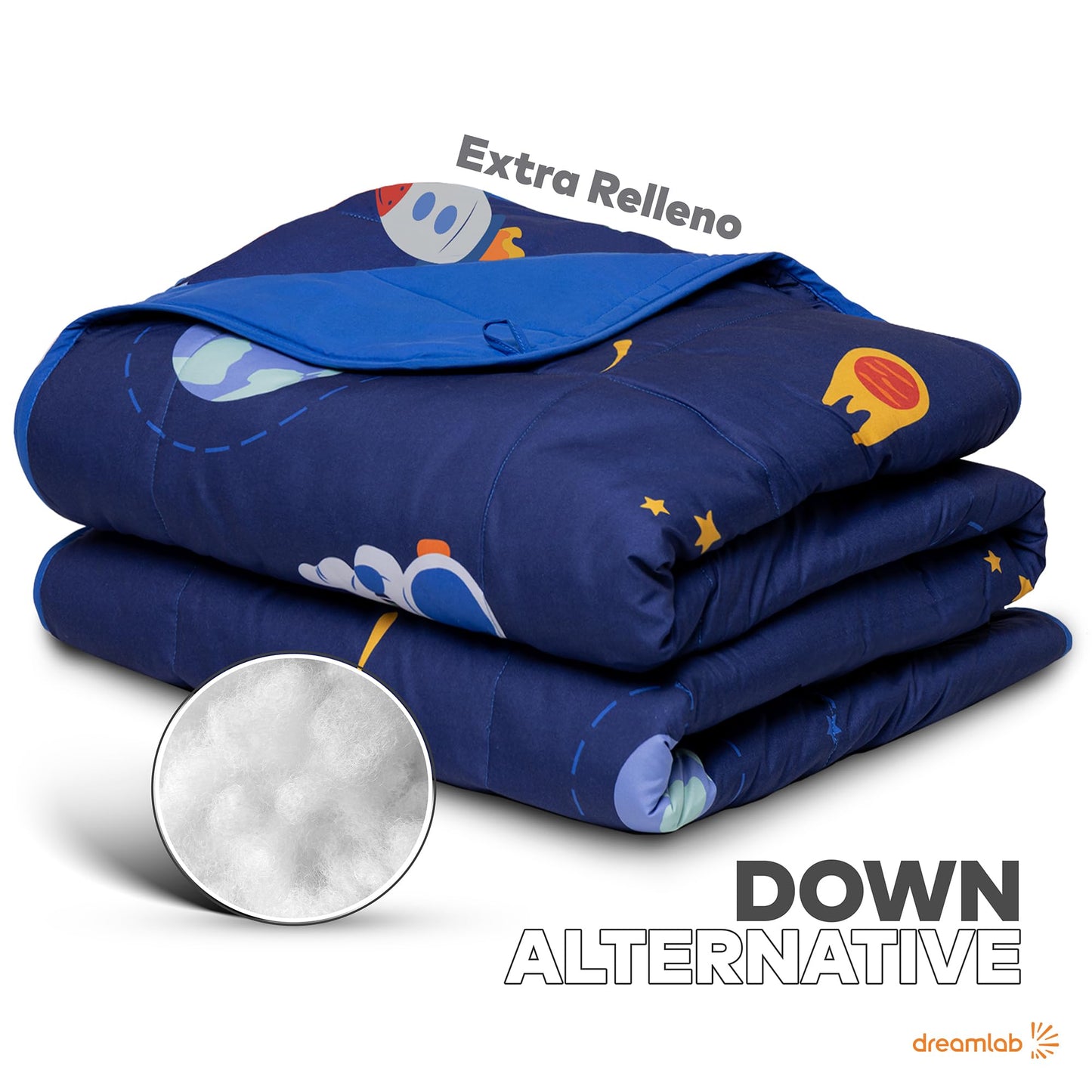 Dreamlab Edredón Ligero Infantil Reversible Hipoalergénico. Colcha Rellena de Microfibra Suave. Diseño para niño, niña o bebé. 1 Pieza. Espacio, Astronauta, Azul (Individual/Matrimonial 195 x 223cm)