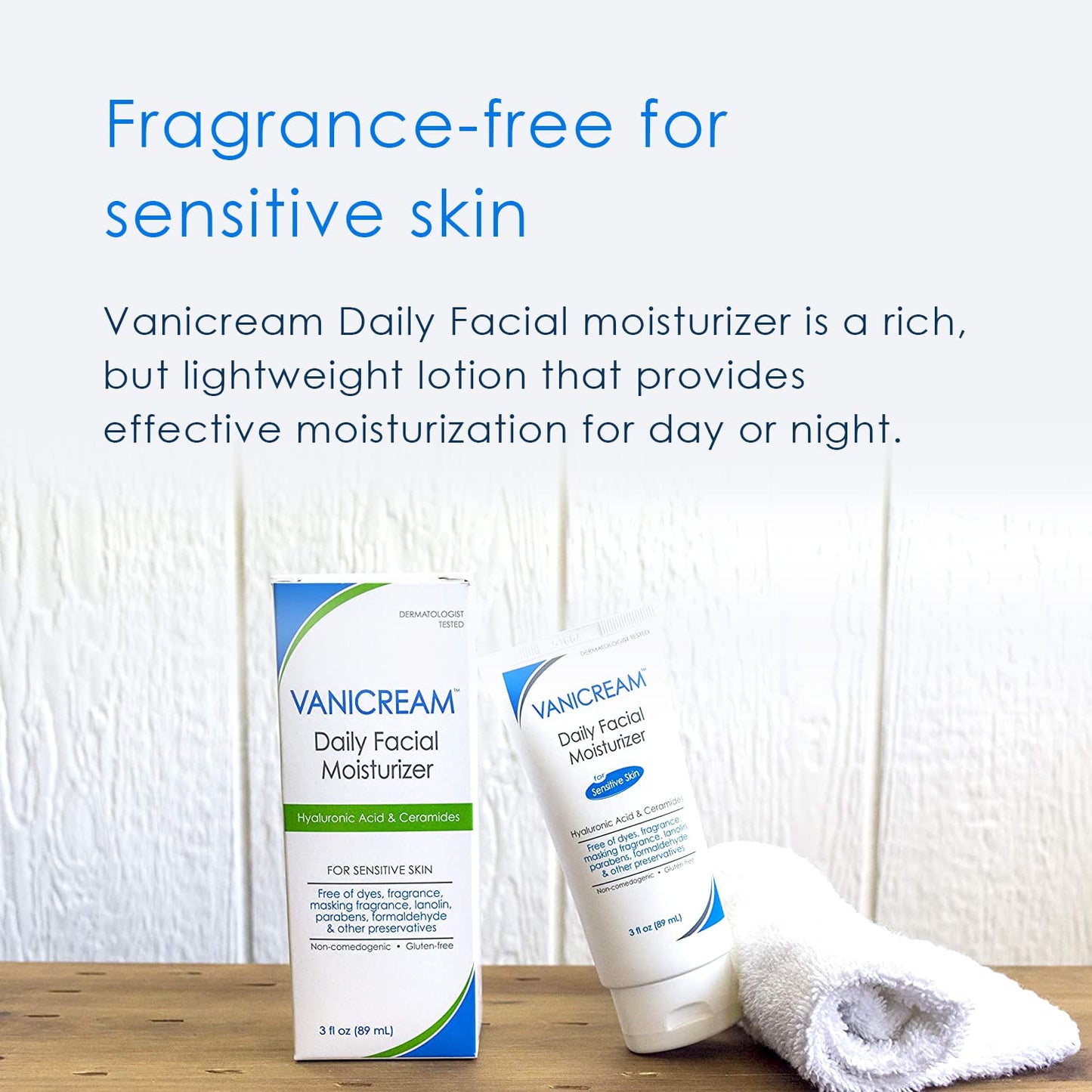 Daily Facial Moisturiser, With Hyaluronic Acid, 5 Key Ceramides and Squalane, For Sensitive Skin, Fragrance and Gluten Free, pH-Balanced, Dermatologist Tested, 90ml