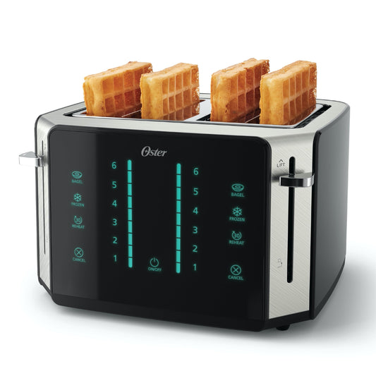 Oster - Tostadora con pantalla táctil de 4 rebanadas con tecnología Easy Touch y temporizador de cuenta regresiva digital, acero inoxidable