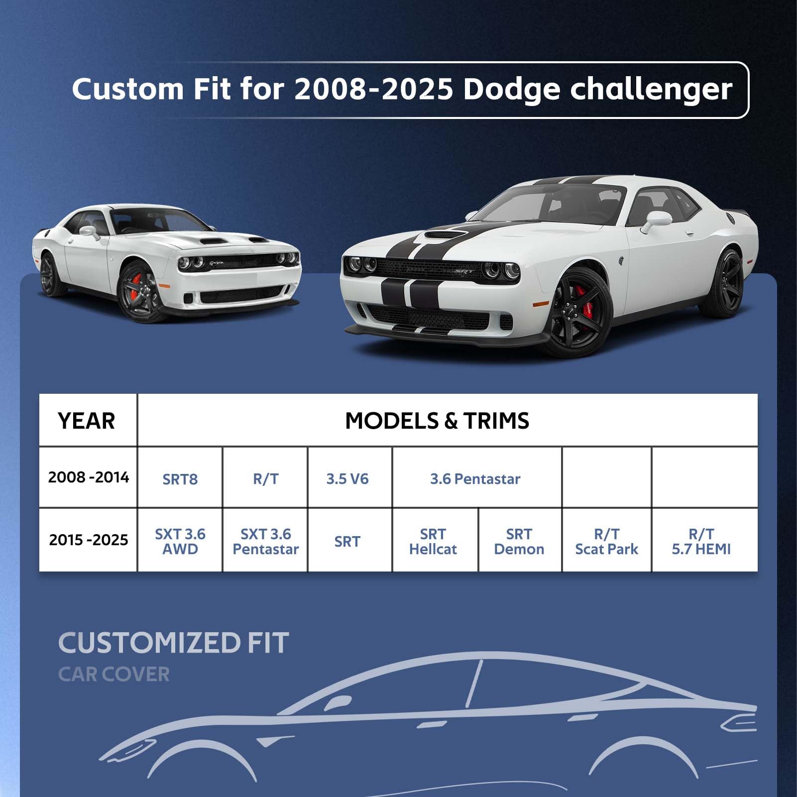 Holthly Funda de Coche de para Dodge Challenger SRT Hellcat Demon, Fundas de Coche para automóviles para Todo Tipo de Clima, Impermeable, protección contra el Sol, la Nieve, la Lluvia, el Viento, el