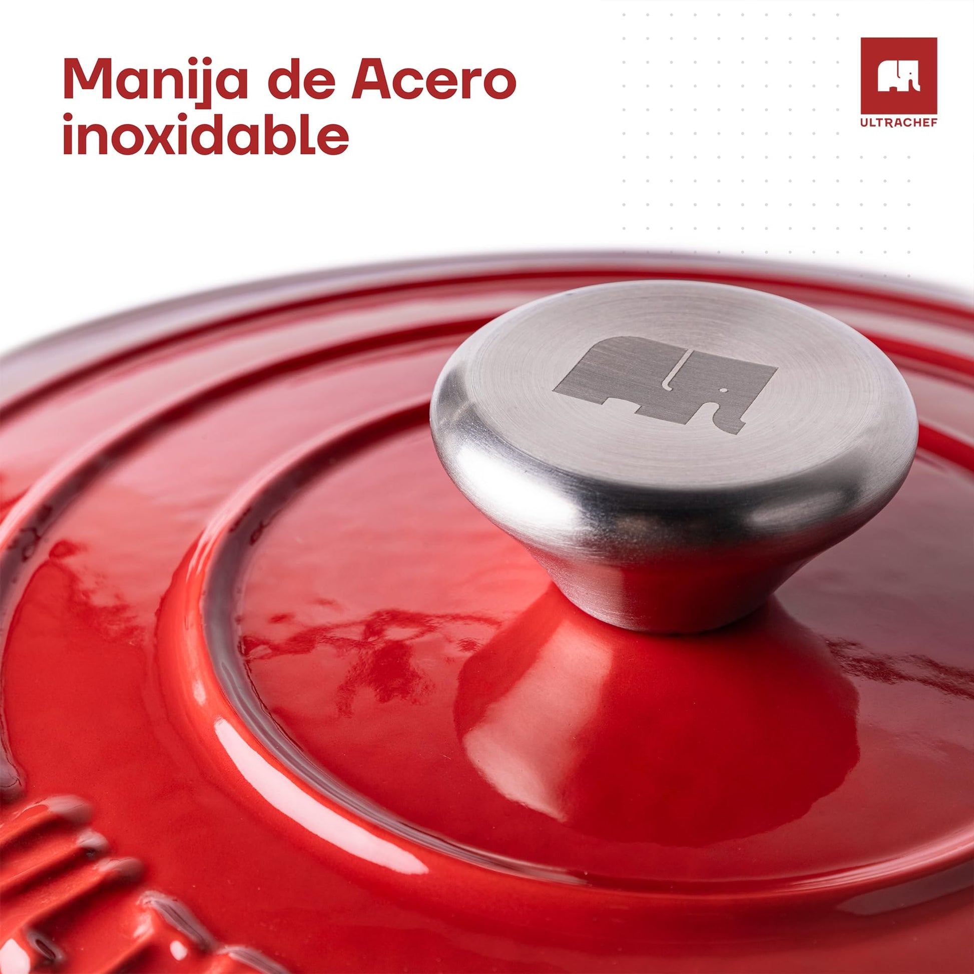 ULTRACHEF Olla de Hierro Fundido Esmaltado para Estufa y Horno | Horno Holandés Cubierto de Hierro Fundido | Dutch Oven | Redonda | Tamaño 28 cm, Capacidad 6 Litros, Rojo