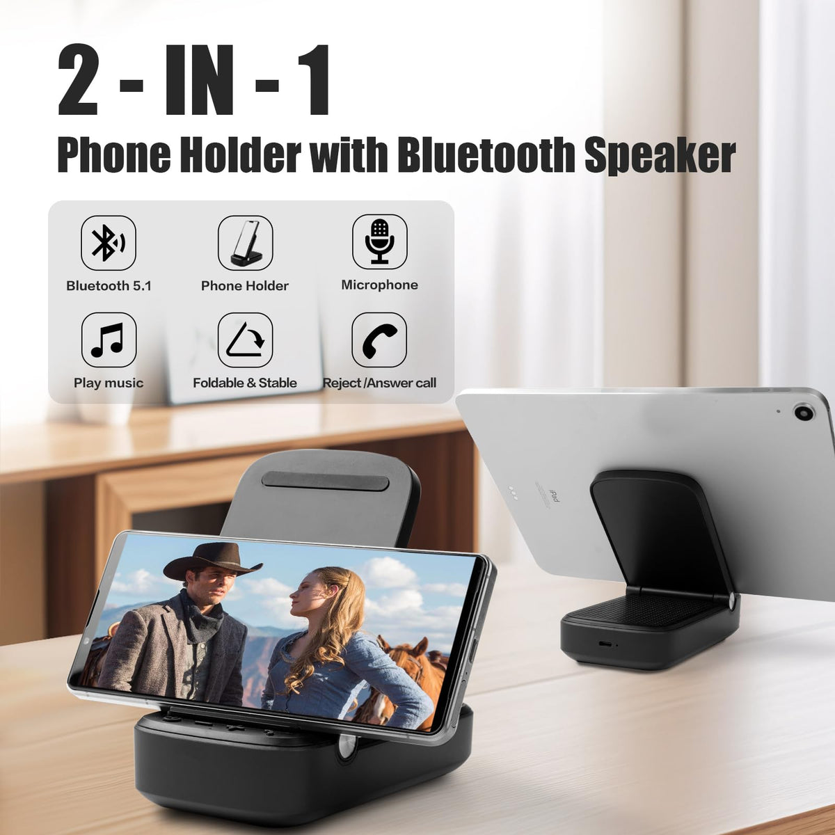Soporte de Teléfono con Altavoz Bluetooth Inalámbrico HD para el Hogar con Base Antideslizante para Hombre