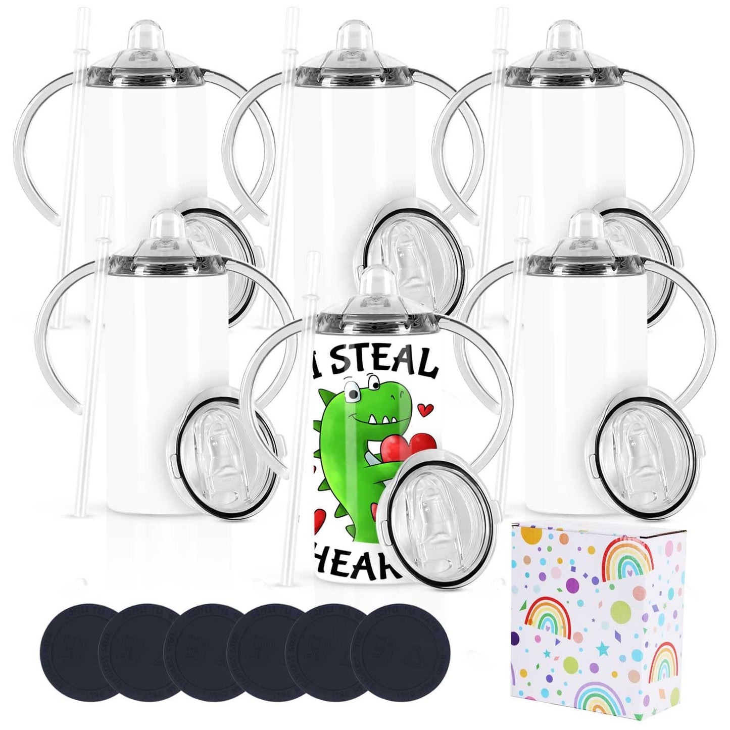 Wzaytia - Vaso para sublimación de 12 onzas, paquete de 6, vasos para bebidas de sublimación para niños, botella de agua Todder de acero inoxidable