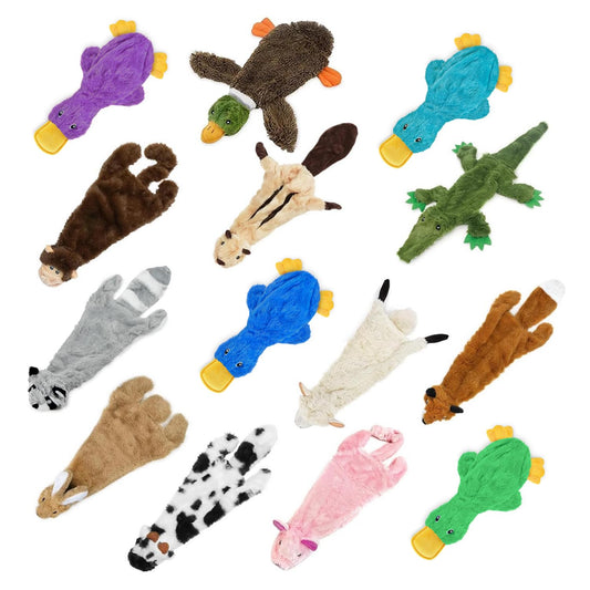 Best Pet Supplies Juguetes chirriantes 2 en 1 para Perros con Tela Suave, Capacidad para una Botella de plástico, tamaño Mediano, (Liebre, Vaca, león, Overol, Ardilla)