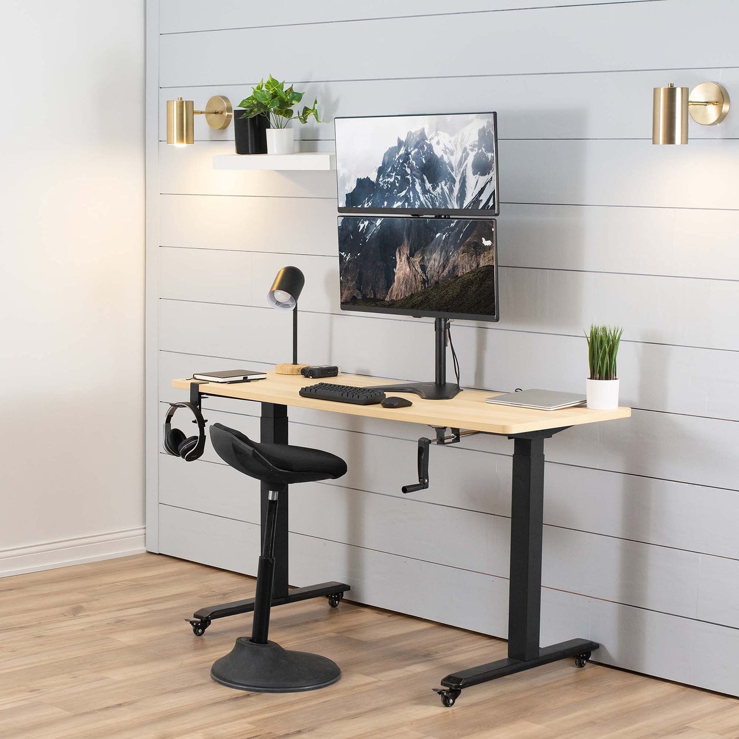 Soporte de Escritorio VIVO Negro con Soporte Dual para Monitor LCD
