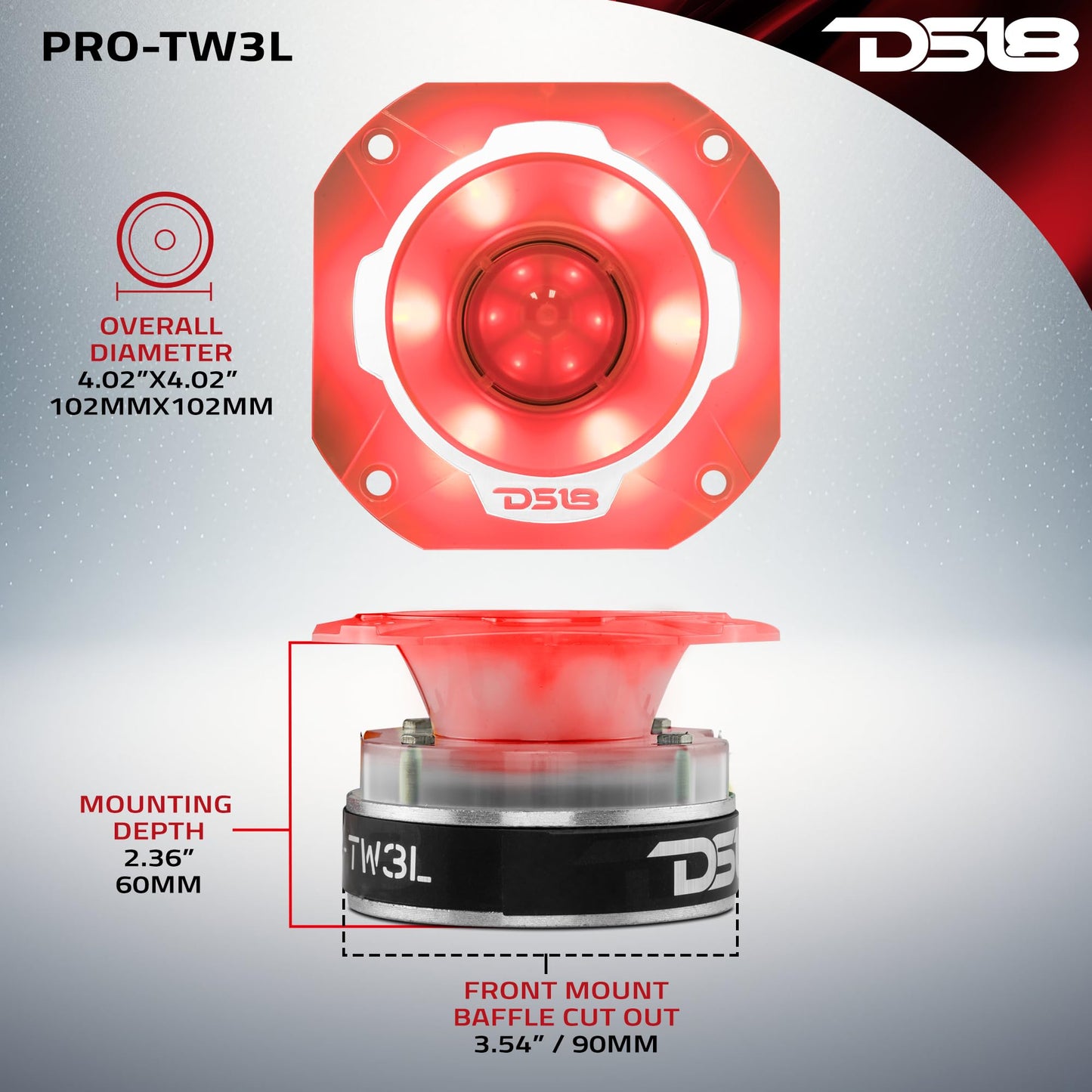 DS18 PRO-TW3L RGB Alluminum Super Bullet altavoz de agudos y Bullet- Bobina de voz de 1.5 pulgadas, cuerpo de policarbonato y bala, 500 W máximo, 250 W RMS, 4 ohmios, cruce integrado - Los tweeters