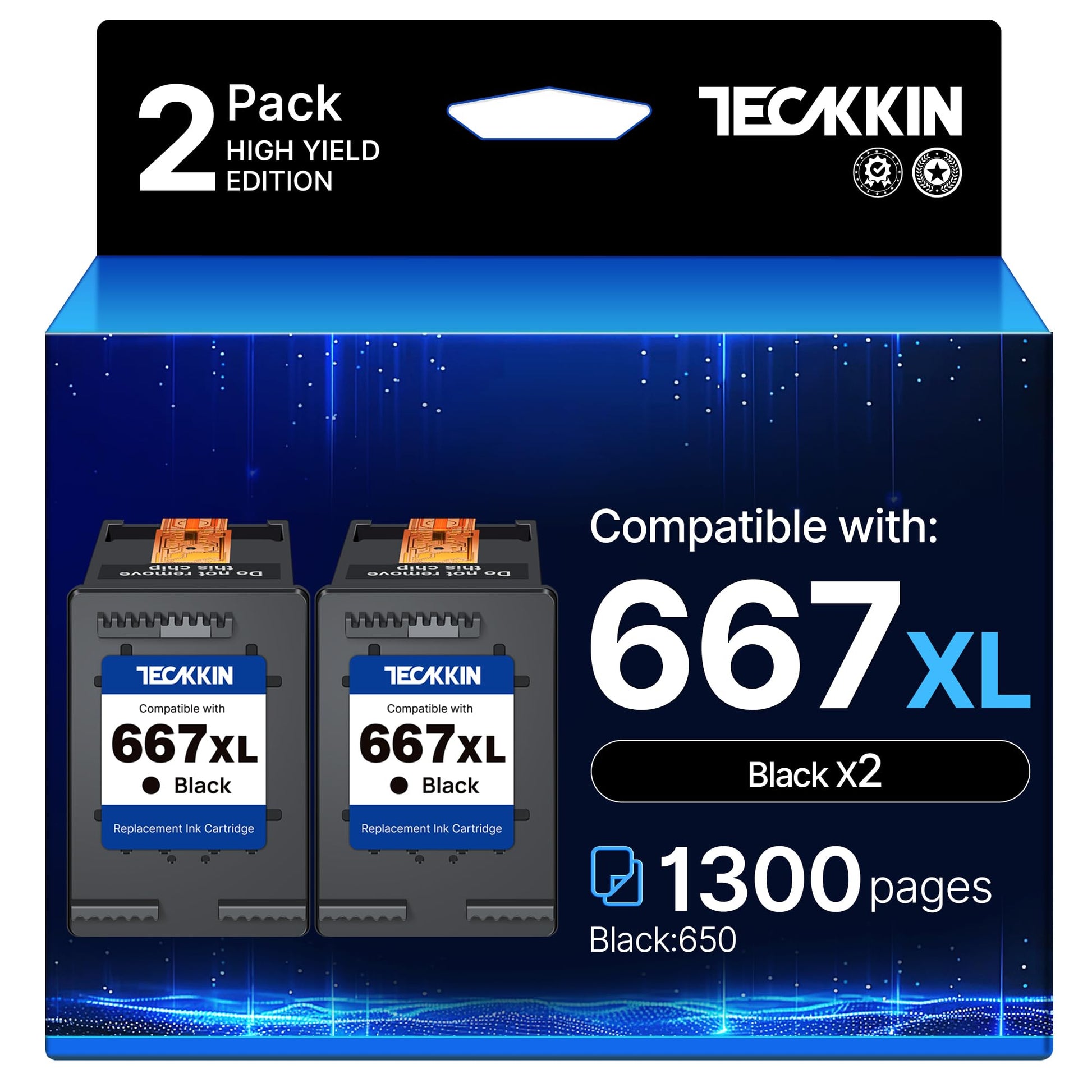 Cartucho de Tinta TECKKIN Negro Compatible para HP 667XL Deskjet Ink Advantage 1275/2375/2775/6475