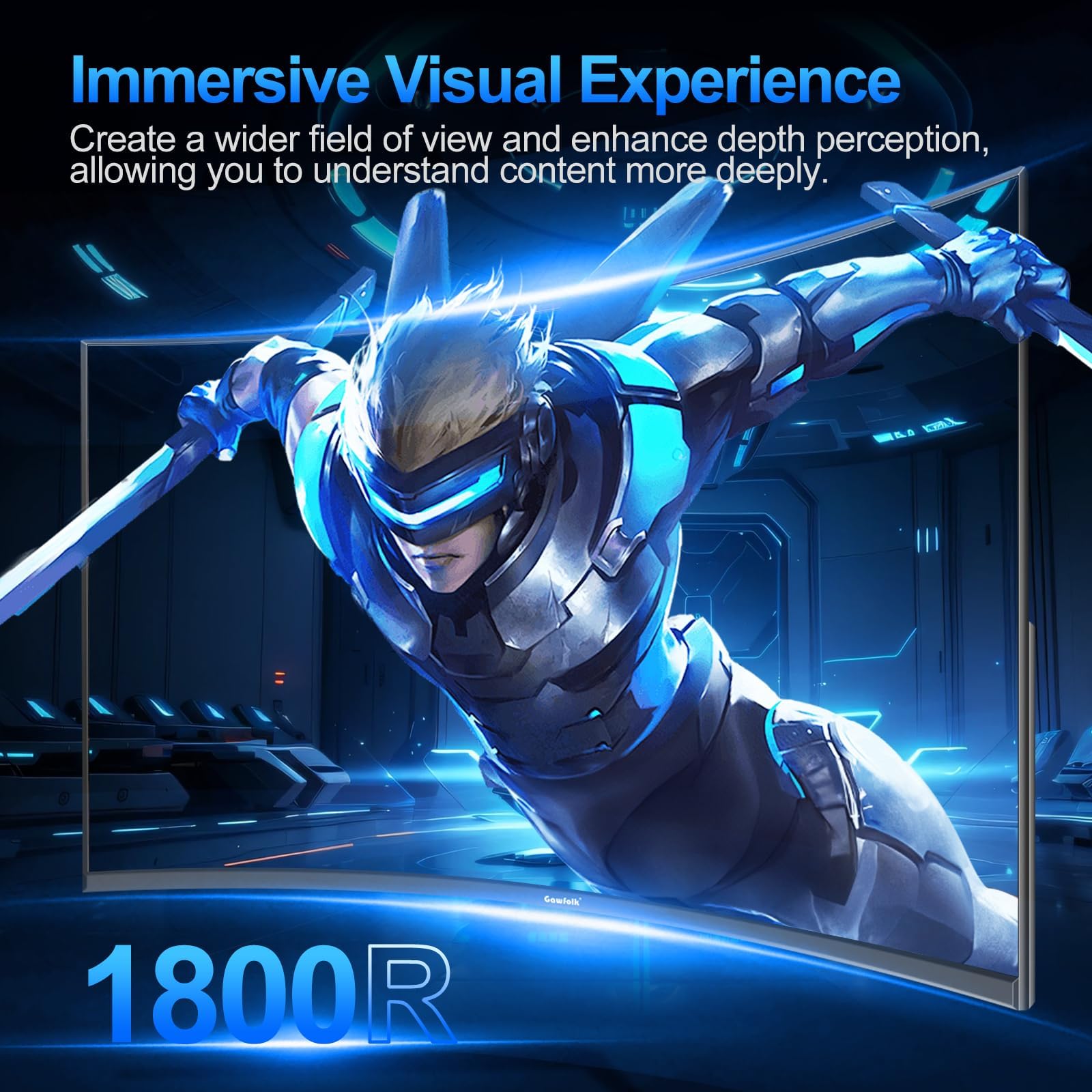 Gawfolk Monitor Gamer 27 Pulgadas Curvo 180Hz, 1800R 165Hz Curva Monitor PC Full HD 1080P, Pantalla de Computadora sin Marco con Tecnología FreeSync y Eye Care, Compatible con Puerto VESA, DP, HDMI